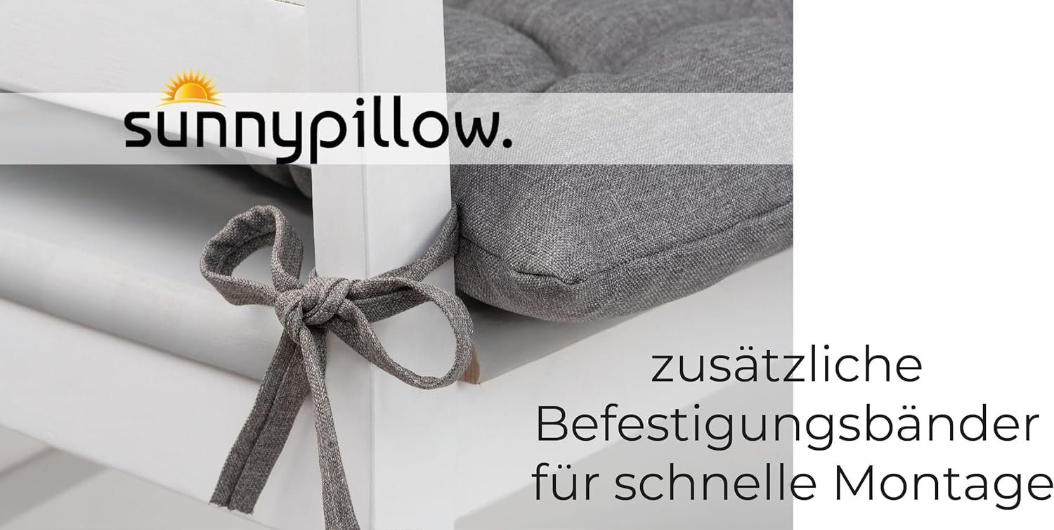 sunnypillow Stuhlkissen 4er Set Stuhlkissen Ontario, mit Grau Bändern