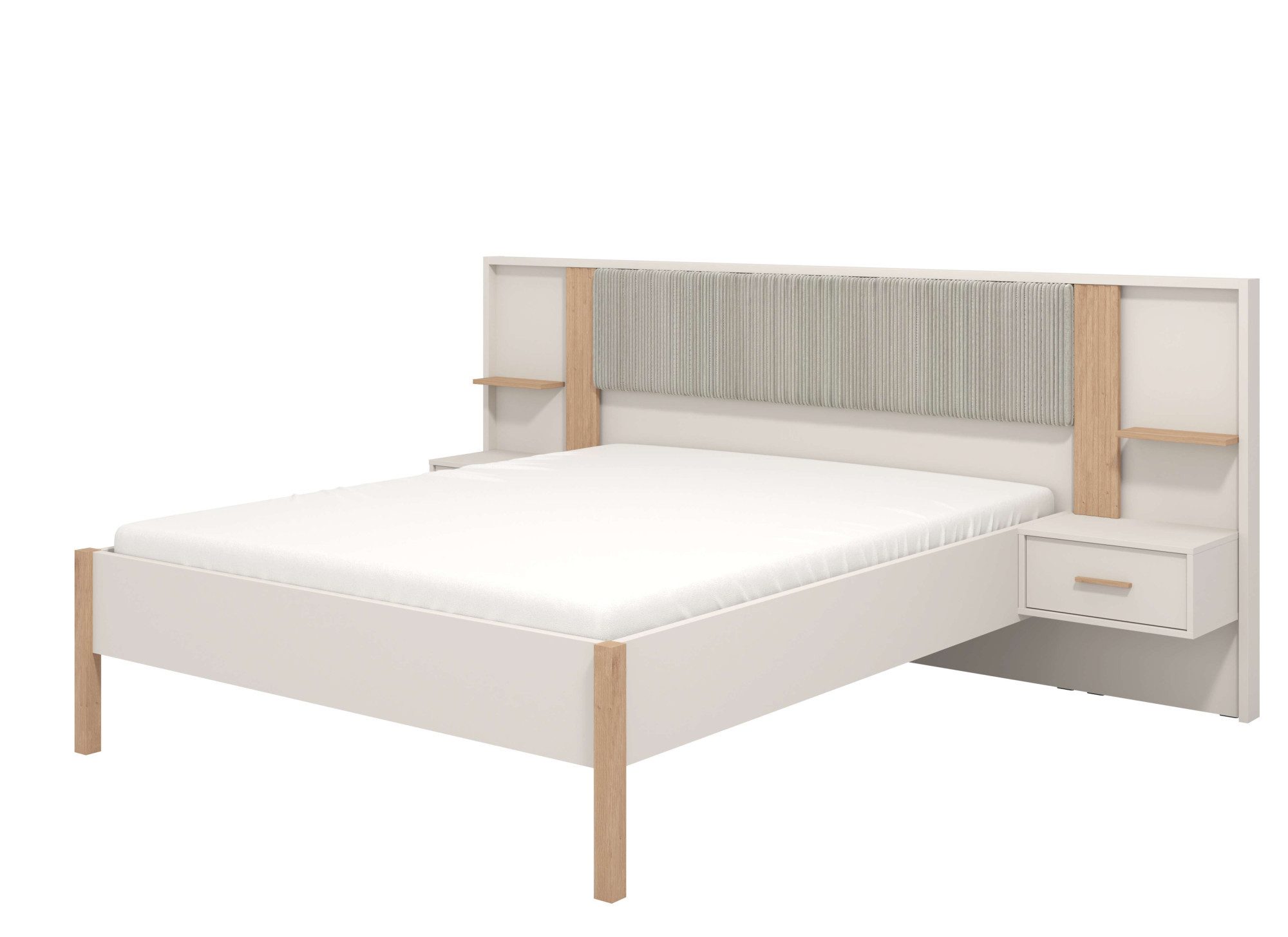 Home affaire Bett Belfort Bettanlage, mit gepolstertem Kopfteil, weicher Cordstoff (Set, 3-tlg., Bett und 2 Wandpaneele mit Nachtkommoden), Liegefläche 160x200cm, FSC®-zertifizierter Holzwerkstoff