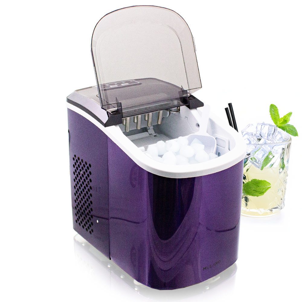 Mulano Elektrischer Eiswürfelbereiter Design Edelstahl Violett, mit transparentem Deckel MS-17122