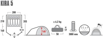 High Peak Kuppelzelt Zelt Kira 5.0, Personen: 5 (mit Transporttasche)