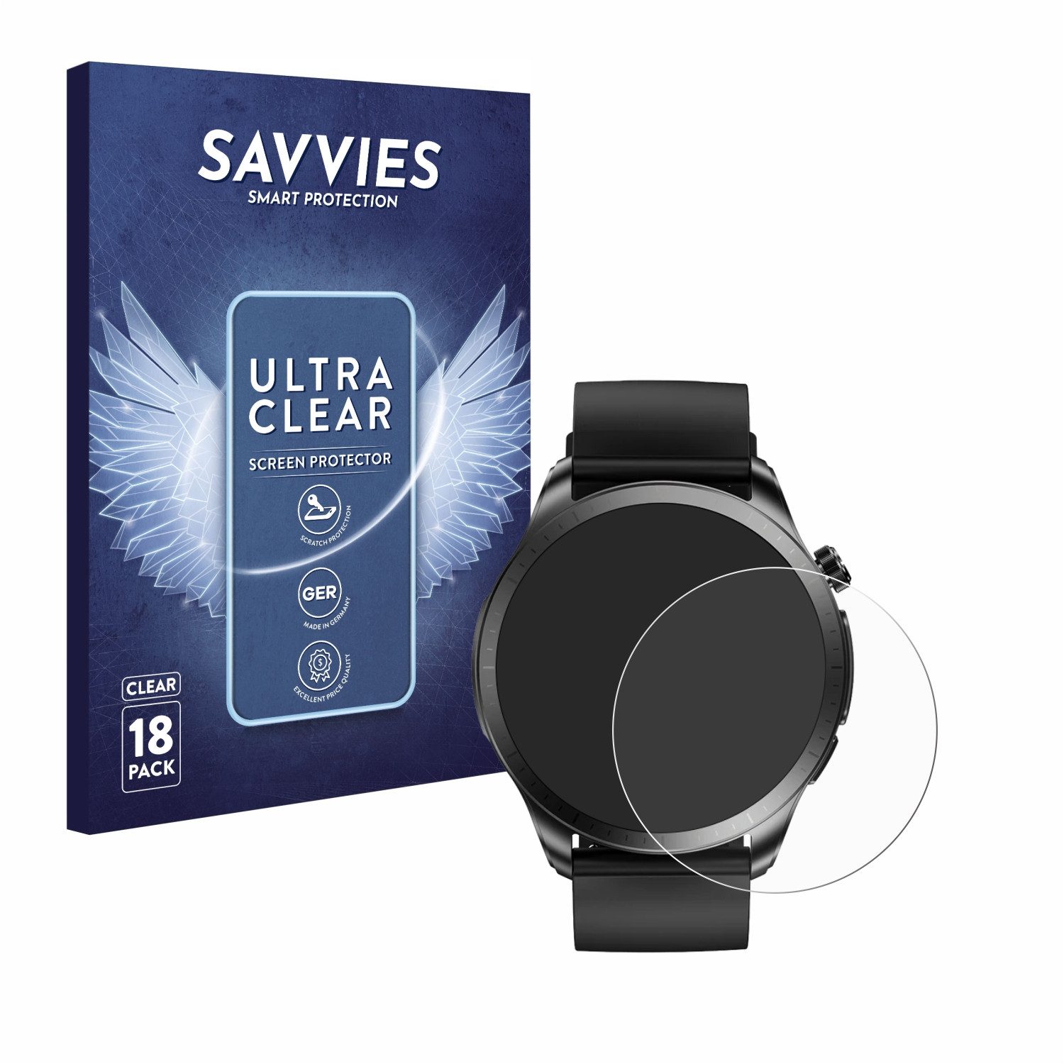 Savvies Displayschutzfolie Schutzfolie für Kardena Care Control 2 (rund), 18 Stück, Displayschutz Schutz Folie Klar Transparent