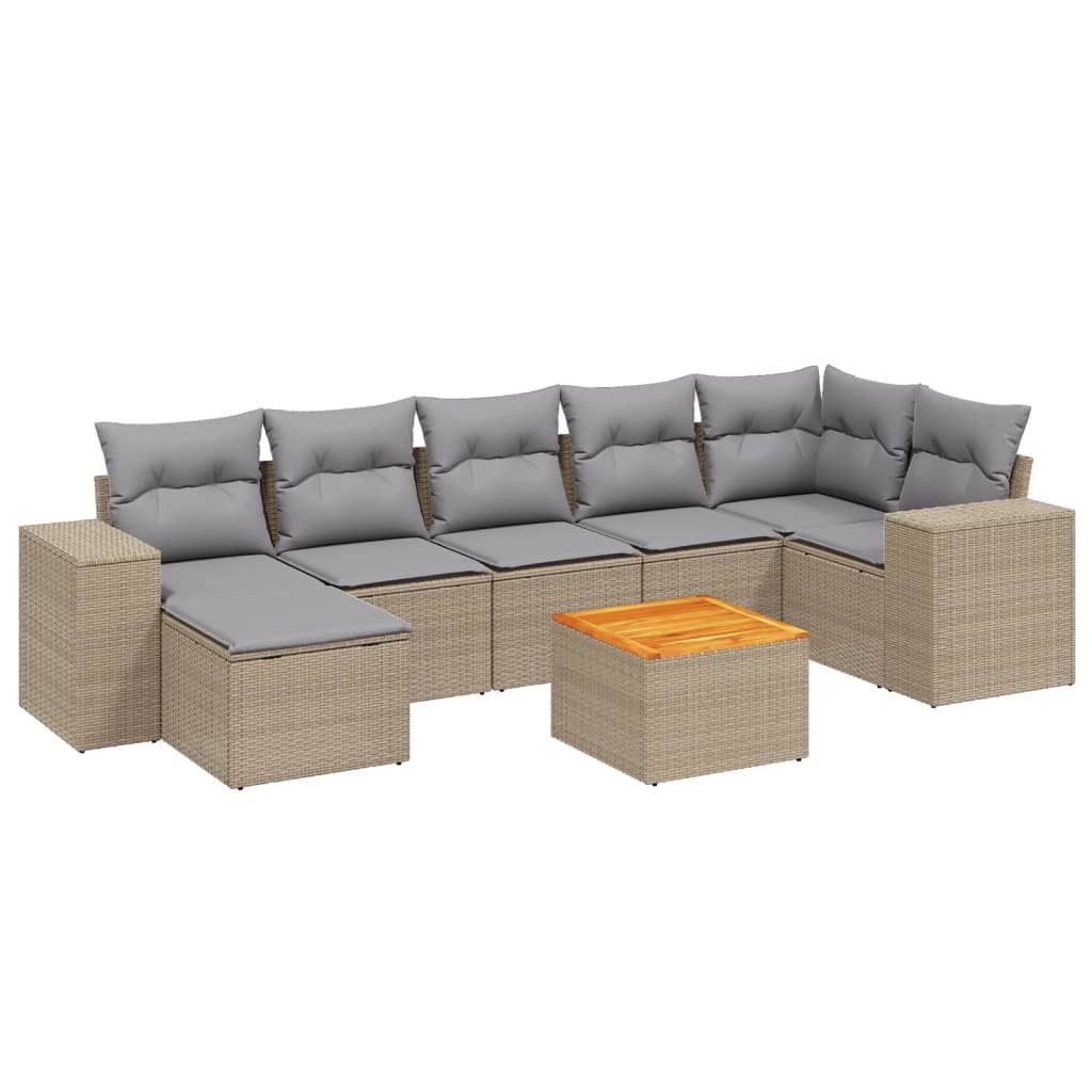 vidaXL Gartenlounge-Set 8-tlg. Garten-Sofagarnitur mit Kissen Beige Poly Rattan, (1-tlg)