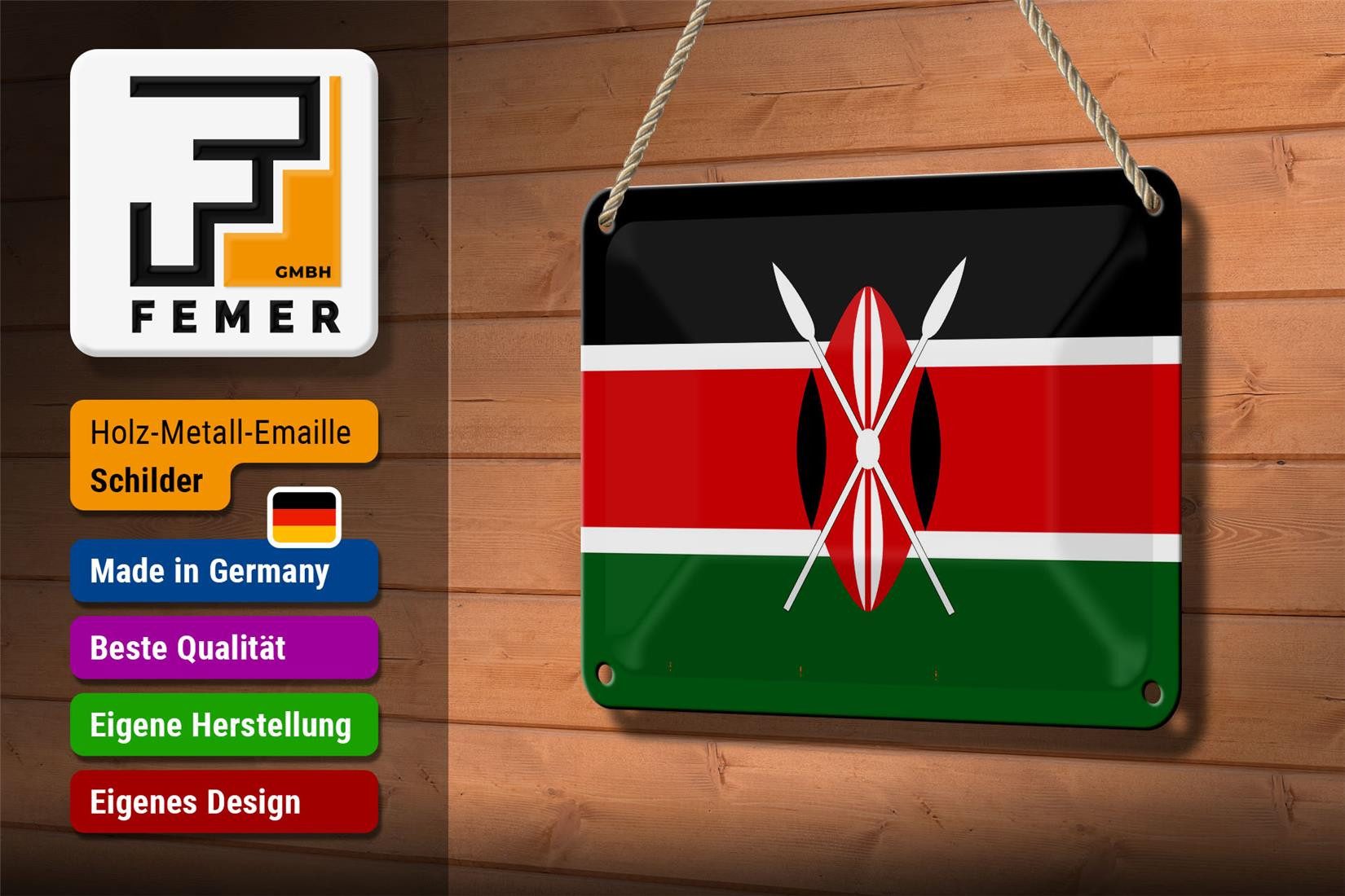 Femer GmbH Metallschild Flagge Kenias 18x12cm Flag of Kenya, (1 St), gewölbte Oberfläche, abgerundete Ecken, umgeschlagene Kanten