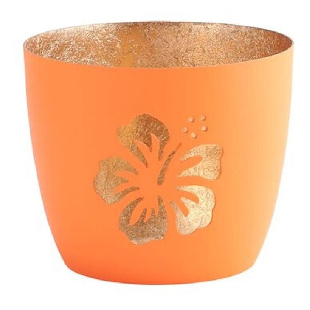 Giftcompany Kerzenhalter Windlicht Madras Hibiskus Blüte Neon Orange Gold