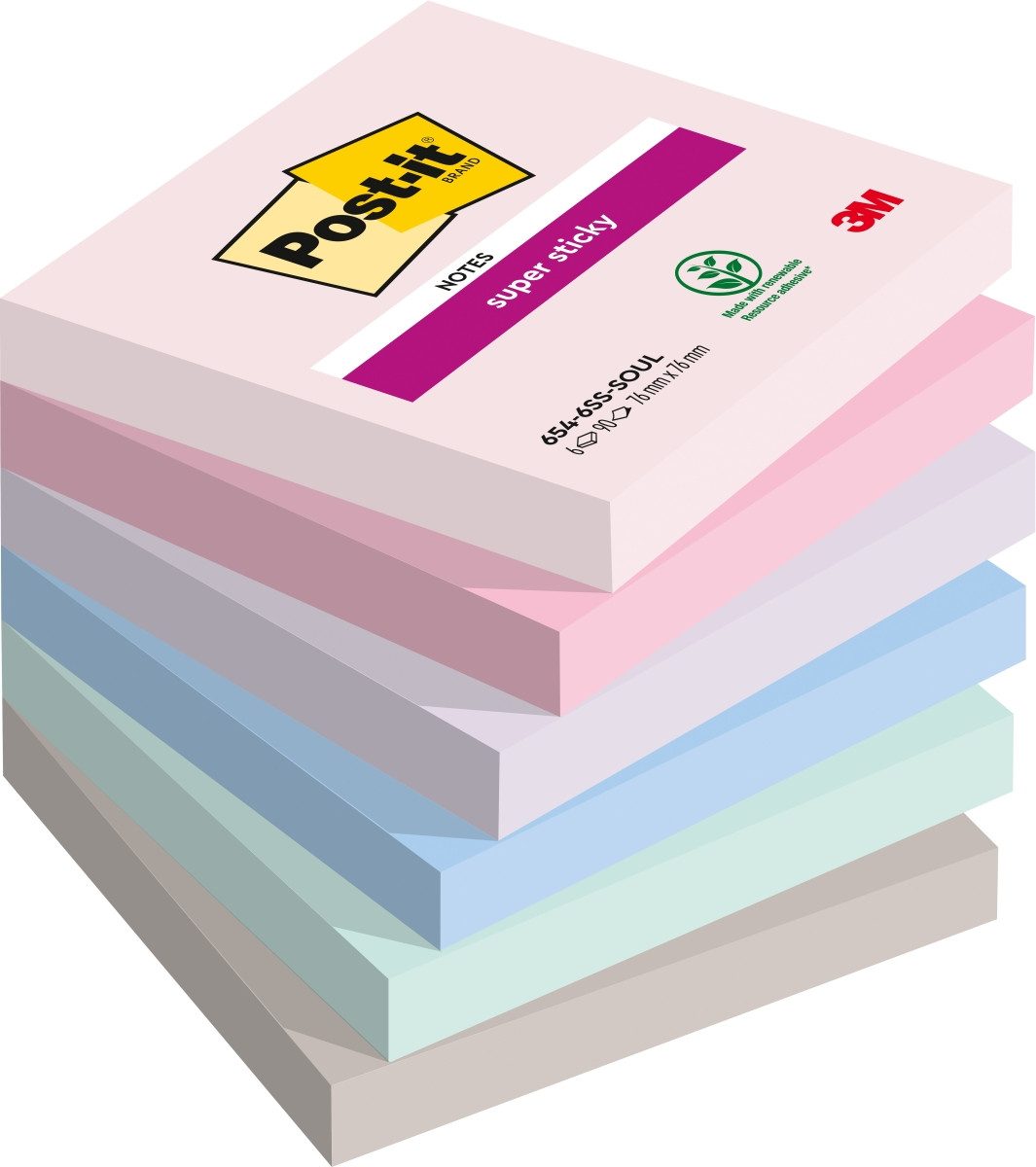 Haftnotizblock Haftnotiz Super Sticky Notes Soulful Collection 76x76mm 90 Blatt sorti