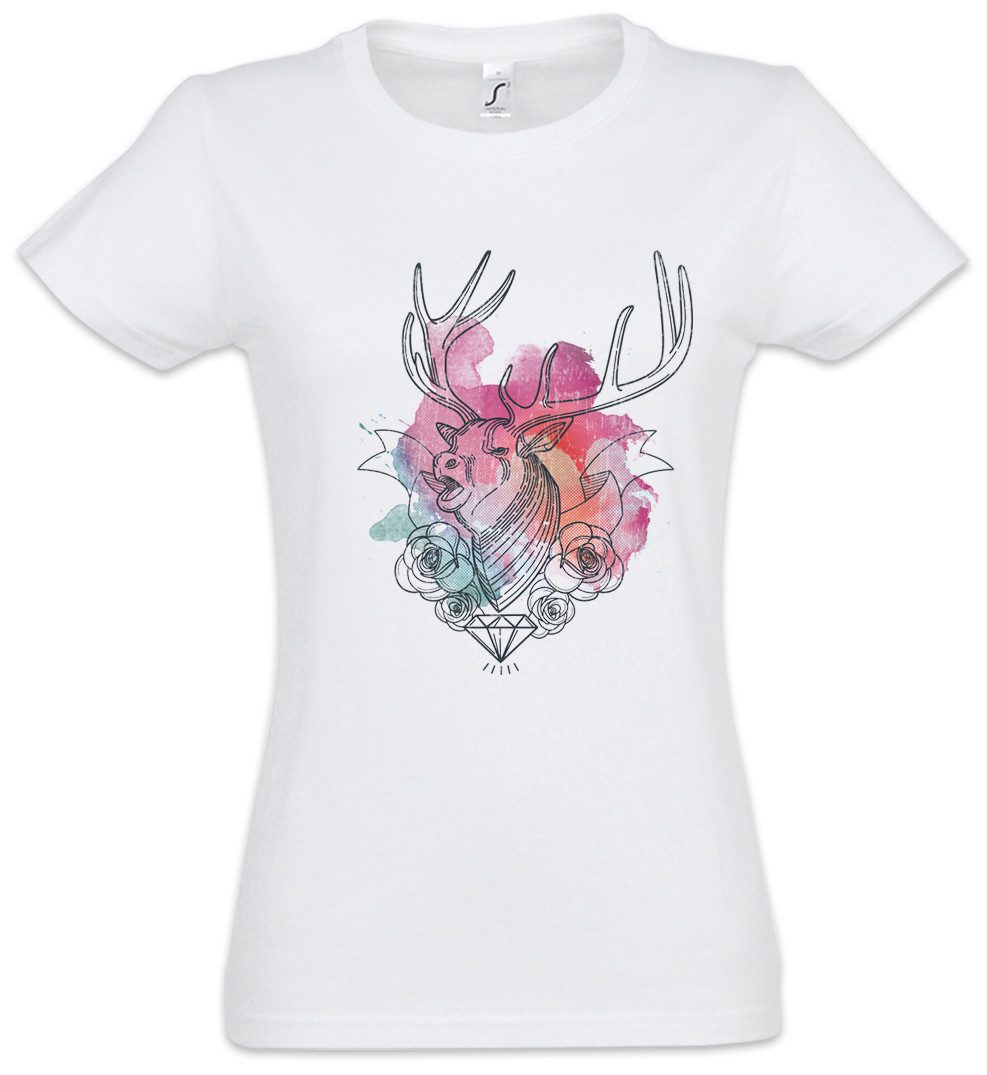 Urban Backwoods Print-Shirt Deer Diamond Damen T-Shirt Jägerin Jäger Jagd Reh Hirsch Diamant (1-tlg) Rockabella Pin Up Girl