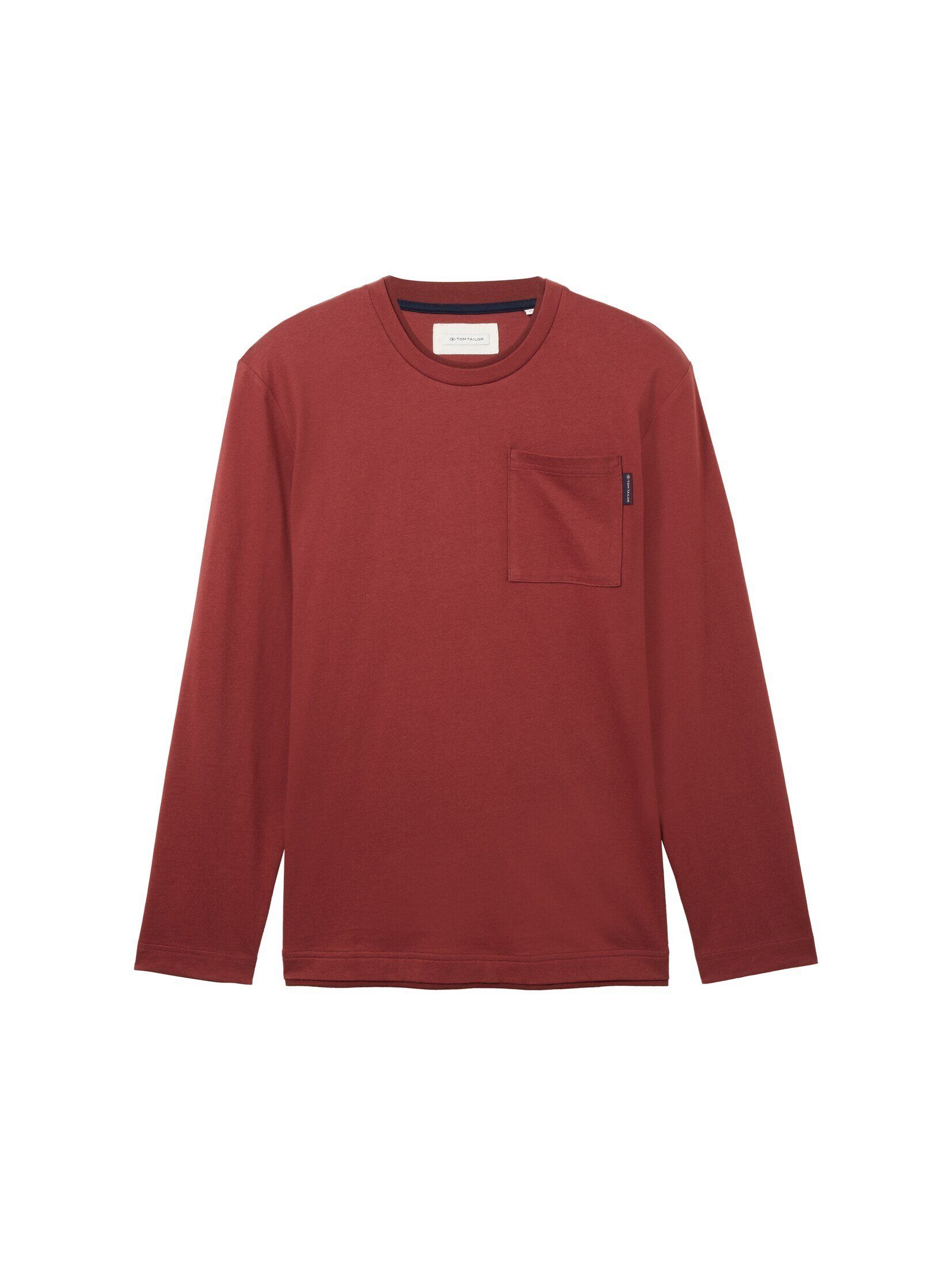 red Langarmshirt burned Brusttasche bordeaux mit T-Shirt TAILOR TOM