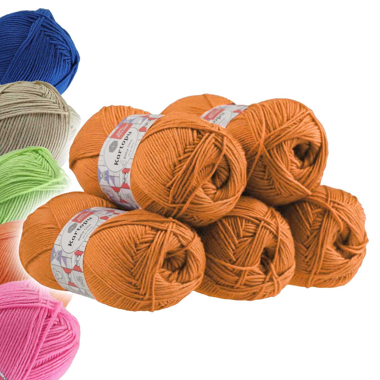 Kartopu 5 x 100g Strickgarn Kartopu BABY ONE Antipilling Babywolle Häkelwolle, 1250 m (Sparpaket), K1854 terracotta