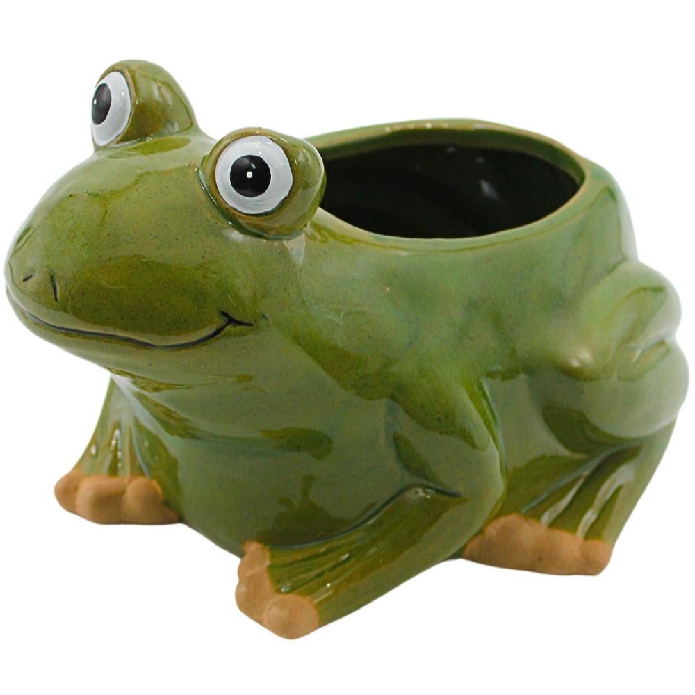 Dekohelden24 Übertopf Übertopf - Pflanztopf - Pflanzgefäß - Dekoschale aus Keramik (1 Stück, 1 St), Motiv: Frosch, - Maße L/B/H: ca. 22,5 x 17 x 14,5 cm