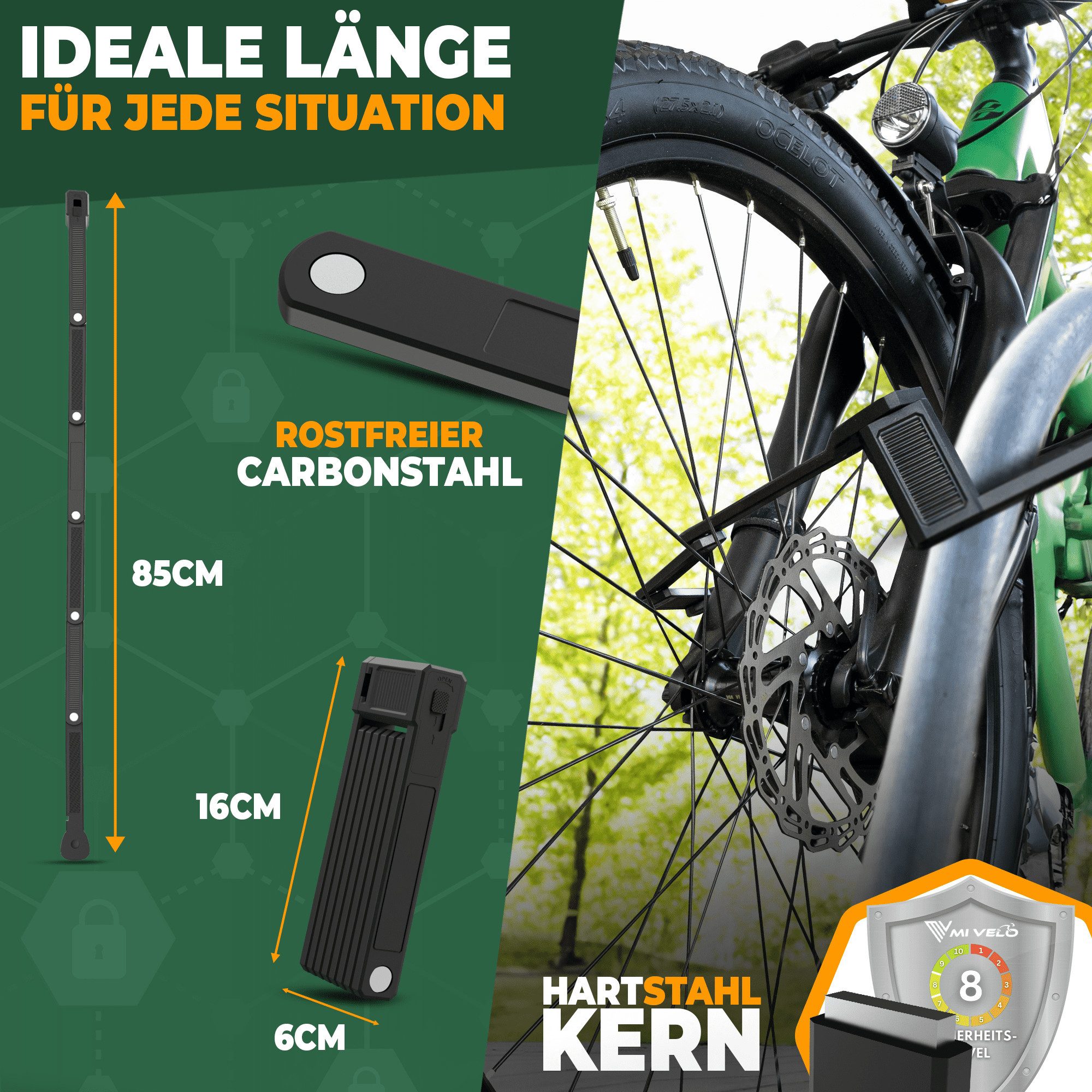 MIVELO Faltschloss MIVELO FAHRRADSCHLOSS mit Schlüssel Fahrrad Schloss