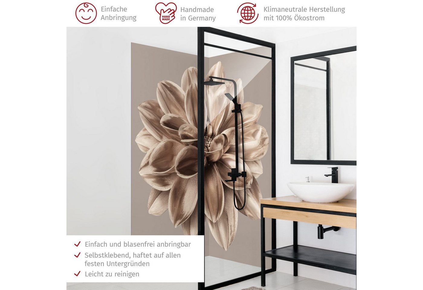 Thumbnail - Bilderdepot24 Badrückwand Blumen gold Duschrückwand ohne Bohren Dusche, (2-tlg., Hart-Folie Smart matt 0,35 mm), fugenlo...