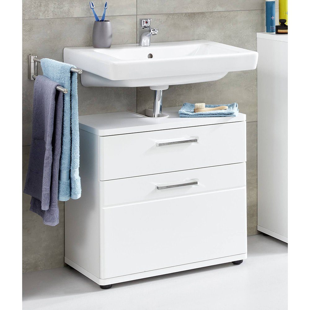 Lomadox Waschbeckenunterschrank MANACOR-19 Badezimmer in weiß mit weiß Hochglanz, B/H/T ca. 60/58/38 cm
