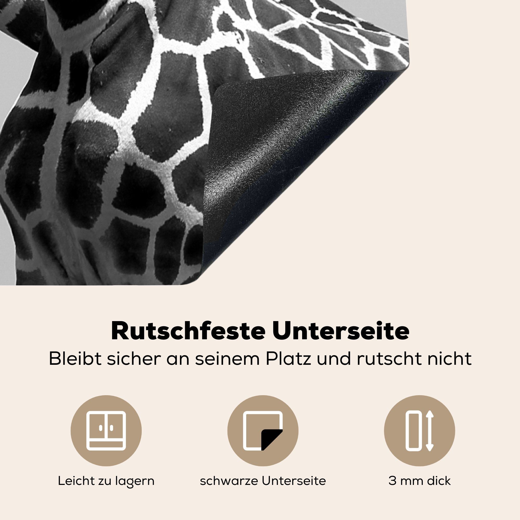 Herdblende-/Abdeckplatte Weiß, Vinyl, für Schwarz Ceranfeldabdeckung, Giraffen küche in (1 Zwei Arbeitsplatte tlg), 78x78 und cm, MuchoWow