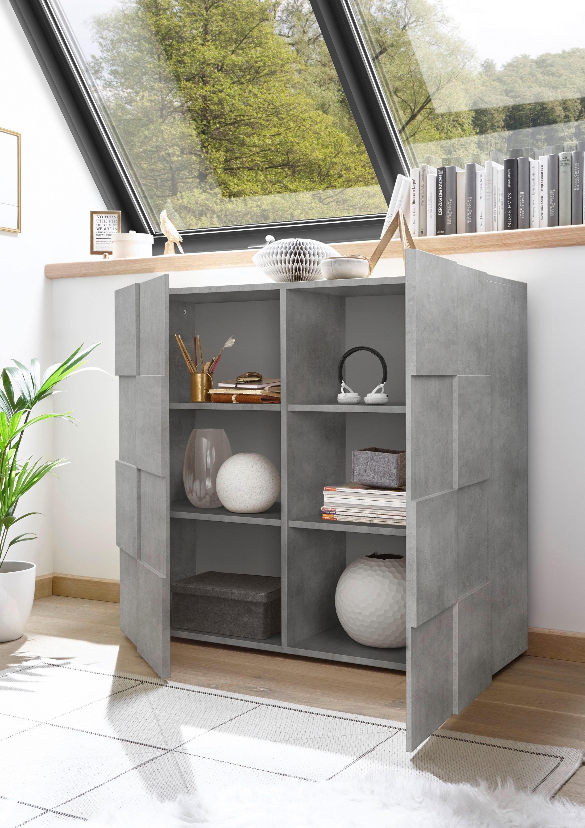 Home affaire Highboard Dama Höhe 111 cm, Breite 121 cm, Kommode 2 Türen, Hochkommode, Front in 3D-Optik, viel Stauraum, verschiedene Farben