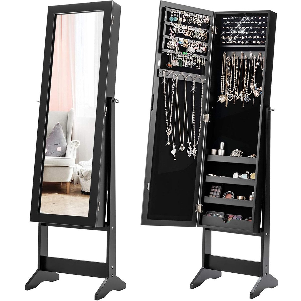 COSTWAY Schmuckregal, mit Ganzkörperspiegel, Schmuckschrank neigbar günstig online kaufen