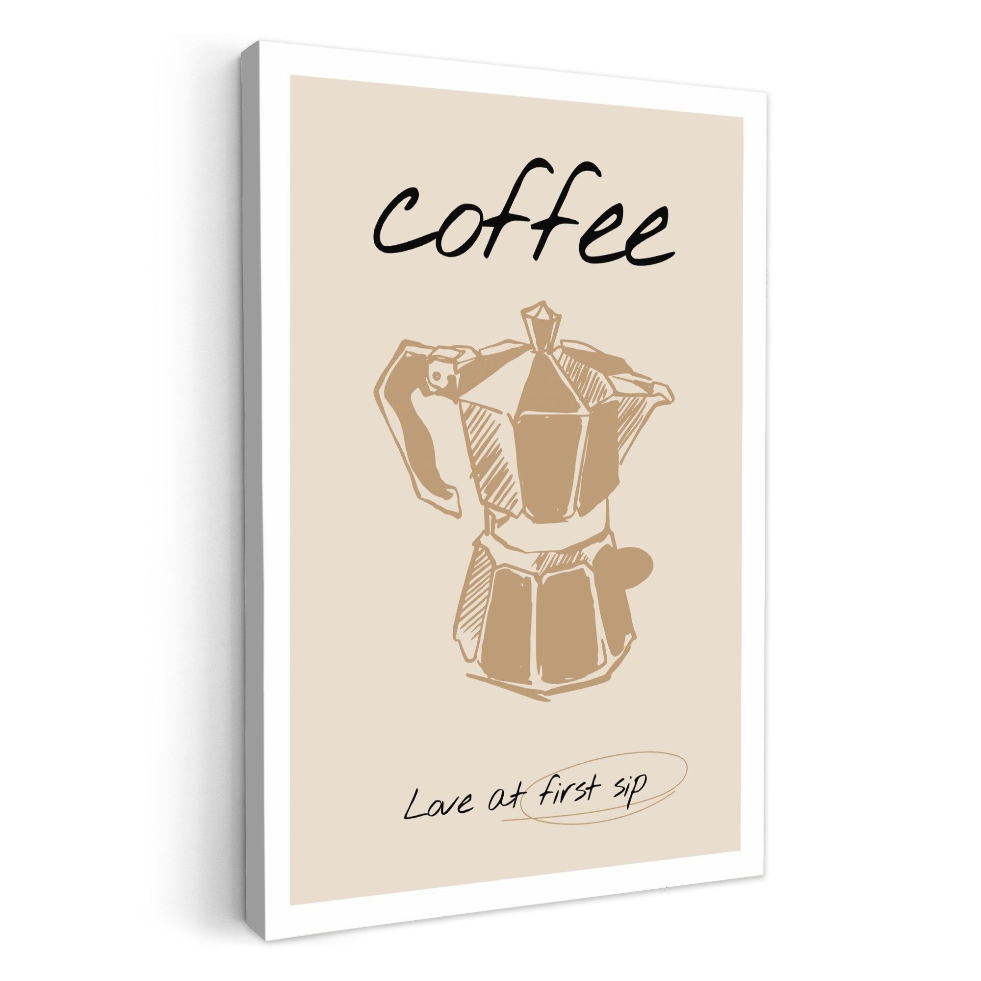 OneMillionCanvasses® Leinwandbild Kaffee - Zitat - Beige - Abstrakt - Quote, Fotodruck (1 St), Wandbilder für Esszimmer, Wanddeko Bilder Küche, 20x30 cm