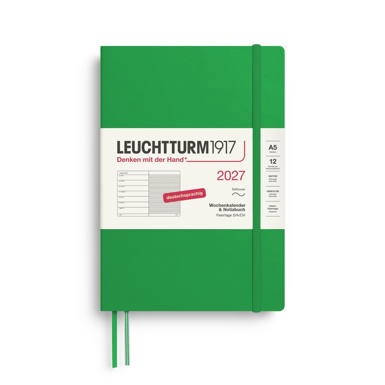 Leuchtturm1917 Taschenkalender Wochenkalender 2027 & Notizbuch Medium A5 Softcover Spring Leaf