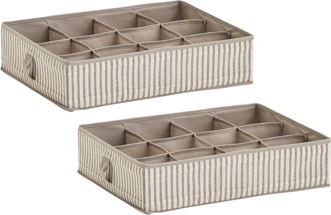 Zeller Present Aufbewahrungsbox Stripes, 12 Fächer, faltbar, Vlies, beige