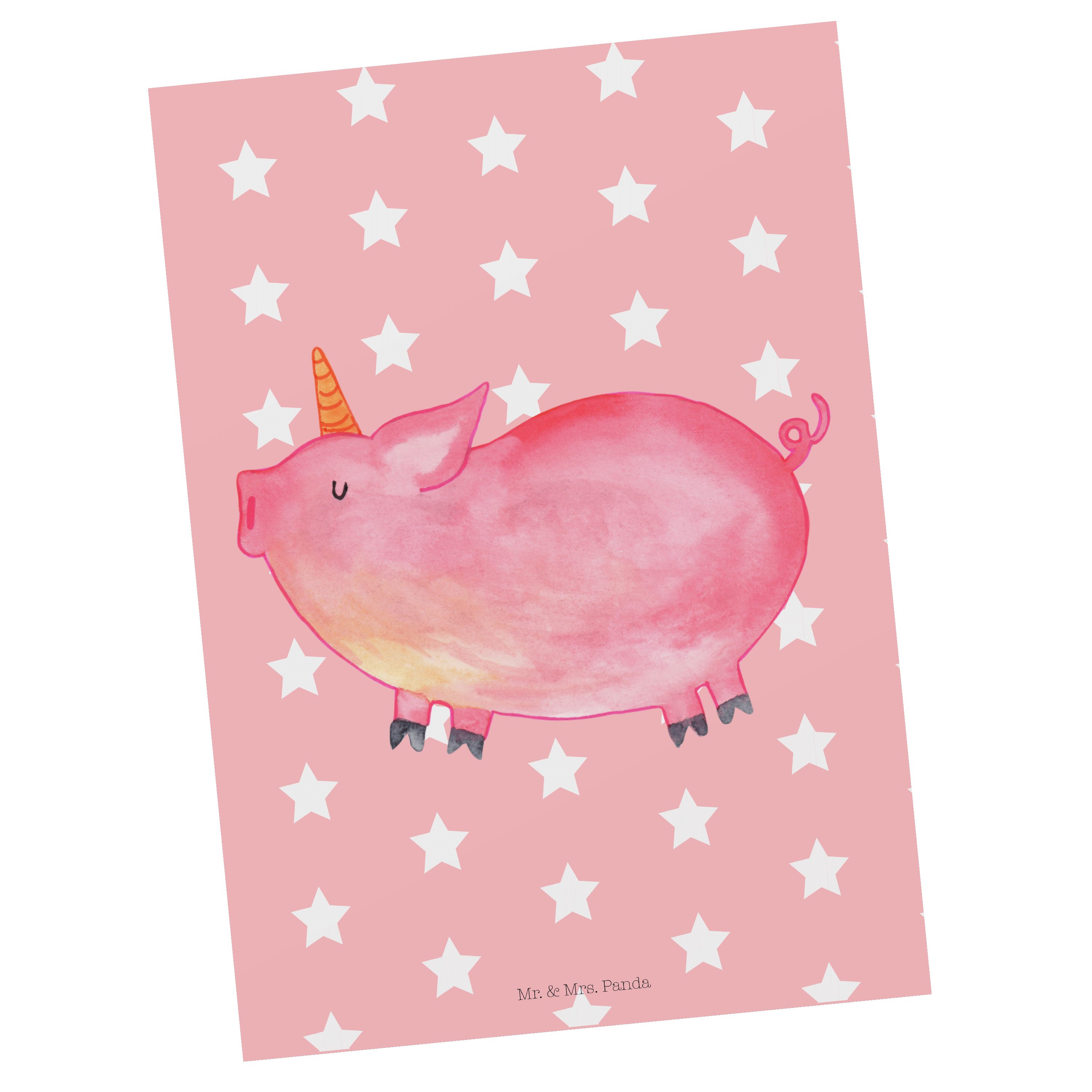 Mr. & Mrs. Panda Postkarte Einhorn Schweinhorn - Rot Pastell - Geschenk, Pig, Unicorn, Geschenkk