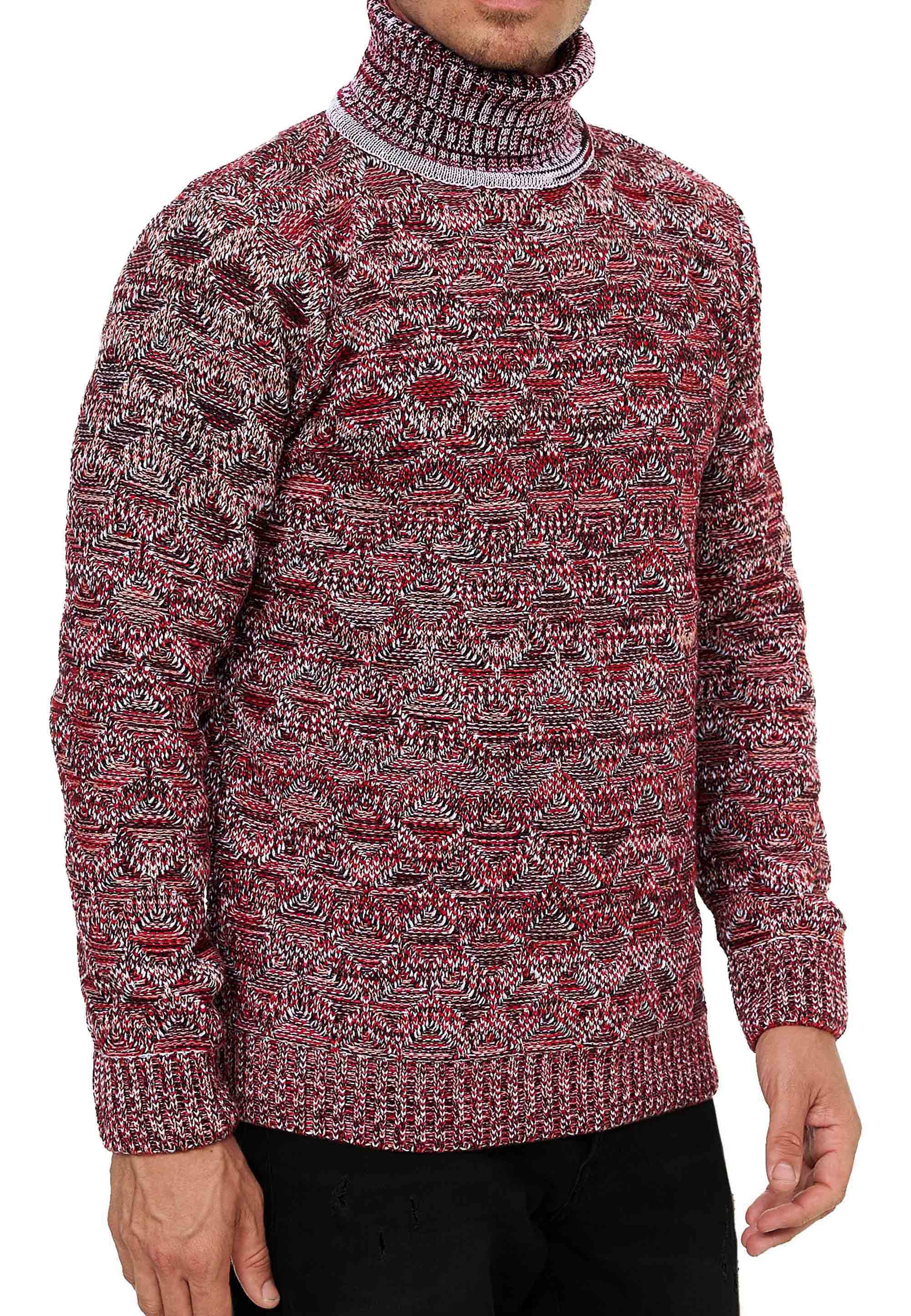 R-NEAL Rollkragenpullover Rollkragen Kontrast Pullover Freizeit Grob-Strick Pulli mit Karomuster
