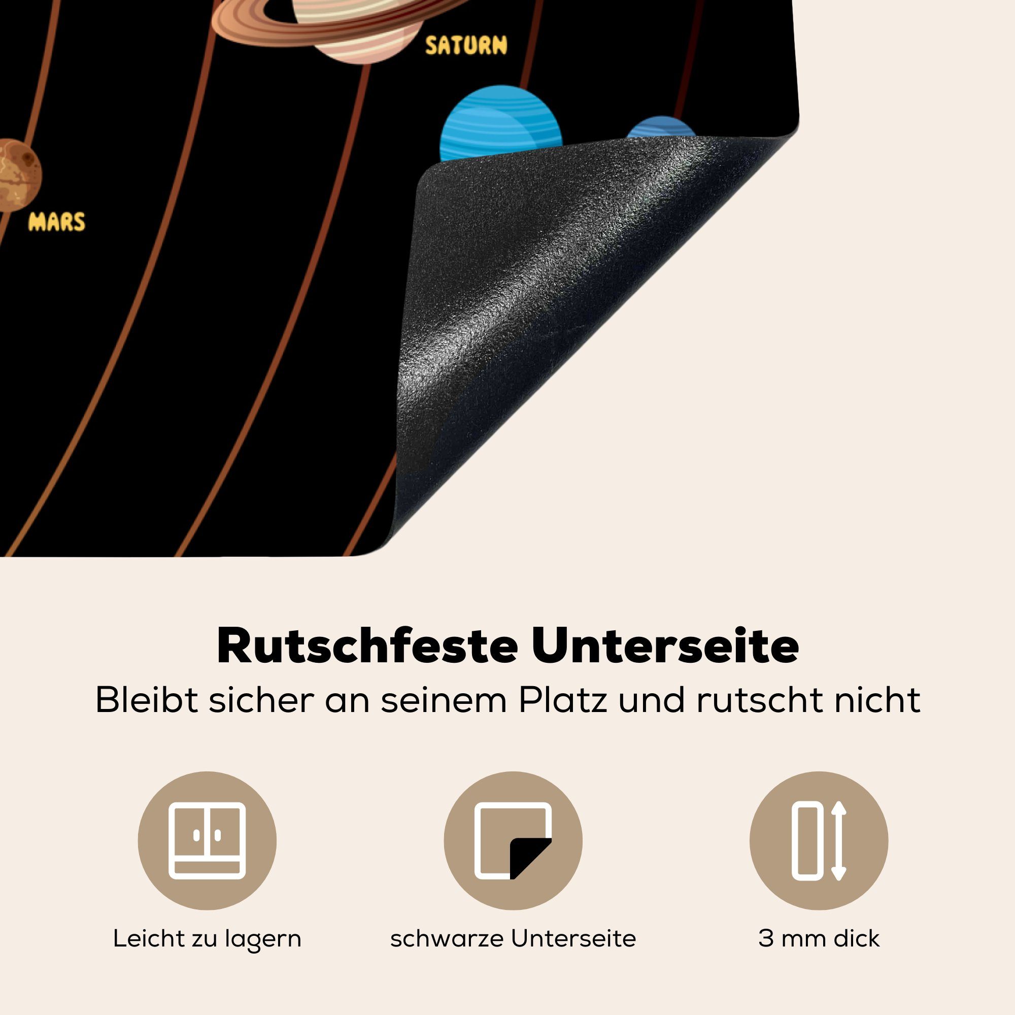 Vinyl, cm, Arbeitsfläche auffälliger nutzbar, MuchoWow (1 70x52 einfachen tlg), Illustration eines Sonne, Sonnensystems mit Ceranfeldabdeckung Herdblende-/Abdeckplatte Mobile