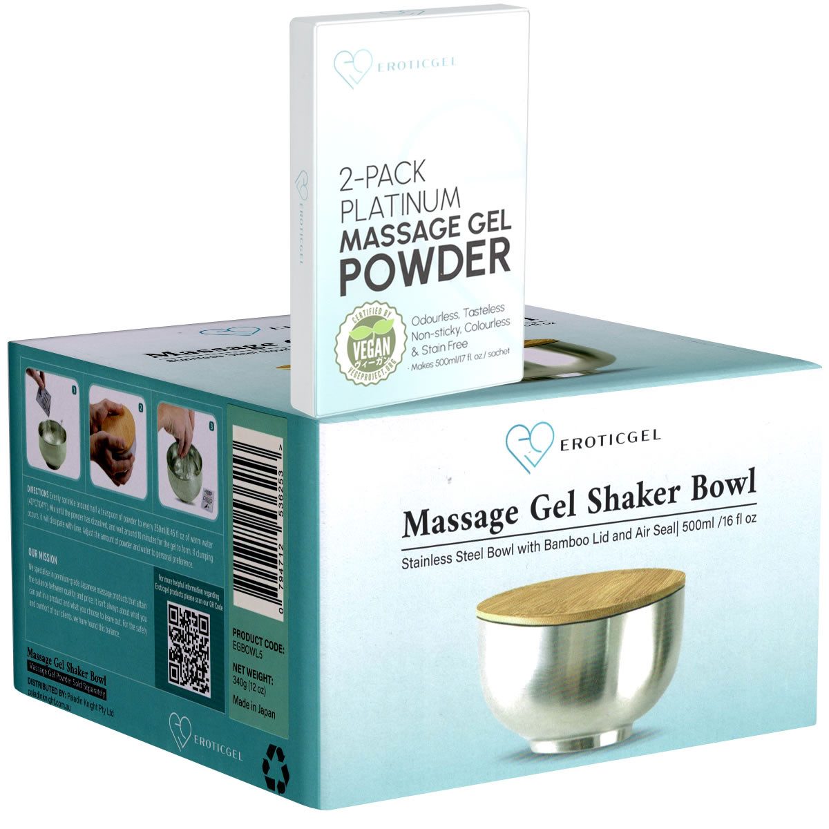 EROTICGEL Gleit- und Massagegel Massage Gel Shaker Bowl, Schale für Nuru-Massagegel, 2-tlg., - Inklusive 2x5g japanisches Massagegel-Pulver
