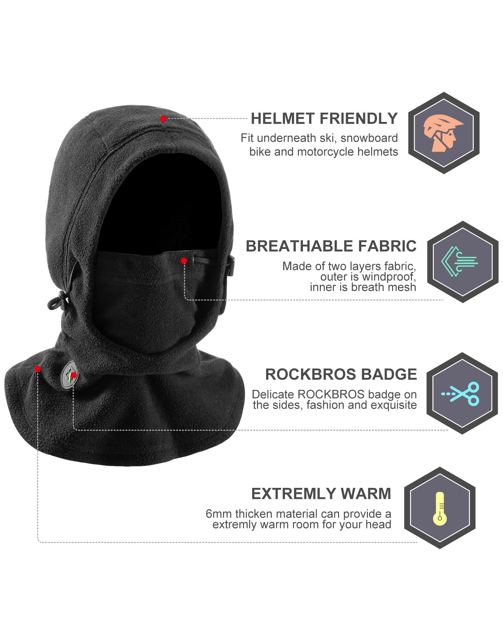 ROCKBROS Sturmhaube Gesichtshaube Balaclava Winter Warm Skimaske für Outdoorsports Mehrere Tragemethoden