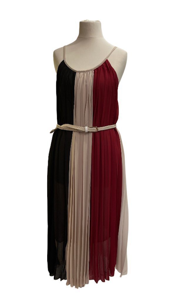 BZNA Trägerkleid Plissee Sommerkleid mit Gürtel Rot