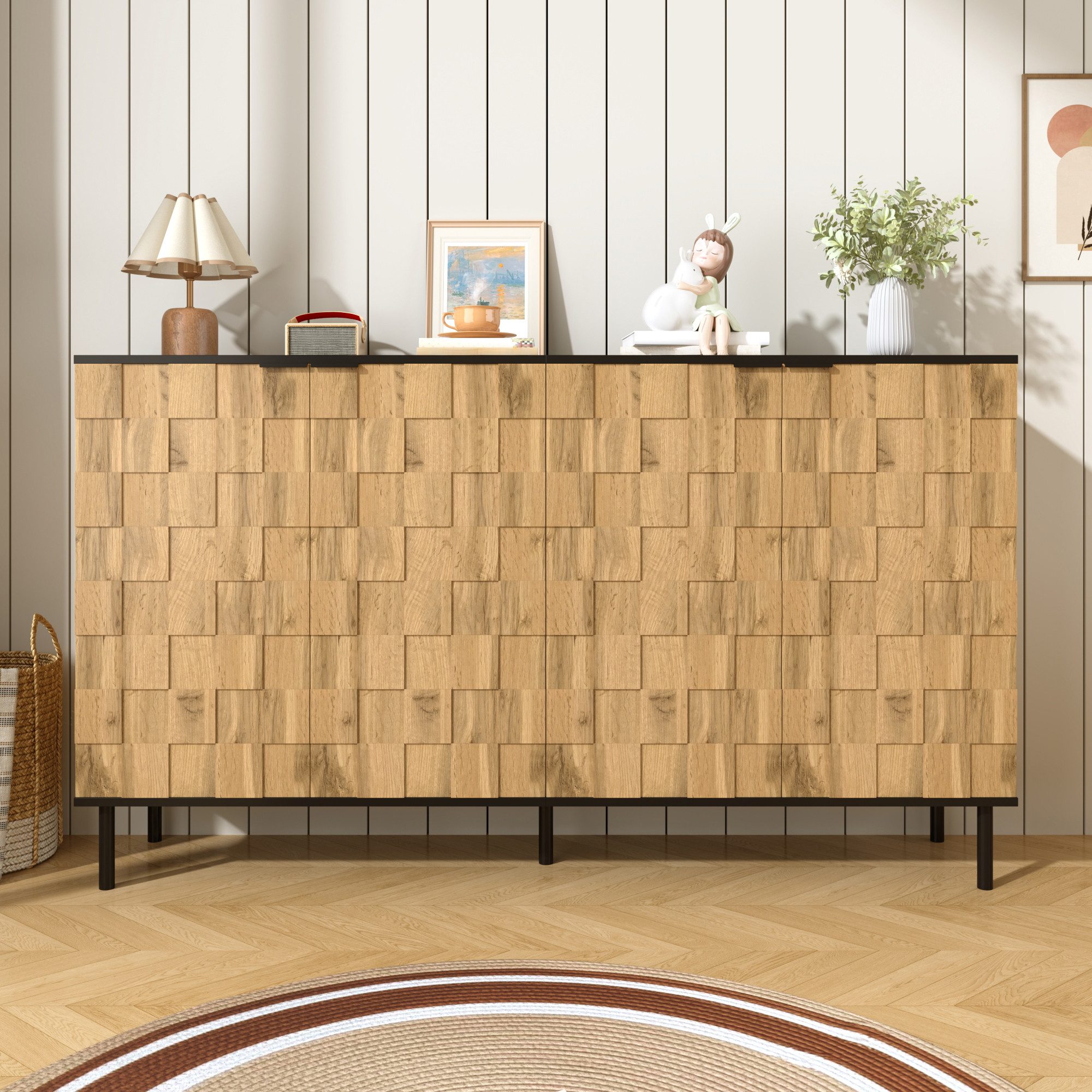 Simurq Sideboard Kommode 160 cm, Stauraumschrank aus Holzoptik (1 St., Mit viel Stauraum für Wohnzimmer und Esszimmer), Moderner Schrank,stabilem Metallgestell