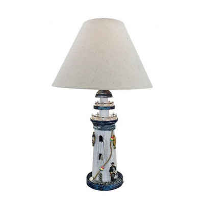 Linoows Tischleuchte Tischlampe mit Leuchtturm, Maritime Schirm Lampe, ohne Leuchtmittel, Leuchtmittel abhängig, Schirm Leuchte aus Holz