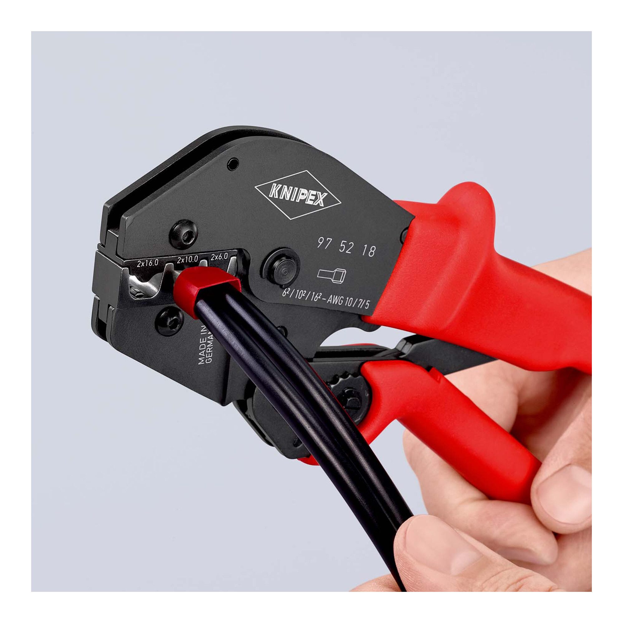 Knipex Crimpzange KNIPEX 97 52 18 Crimpzange auch für Zweihandbedienung mit rutschhemmen