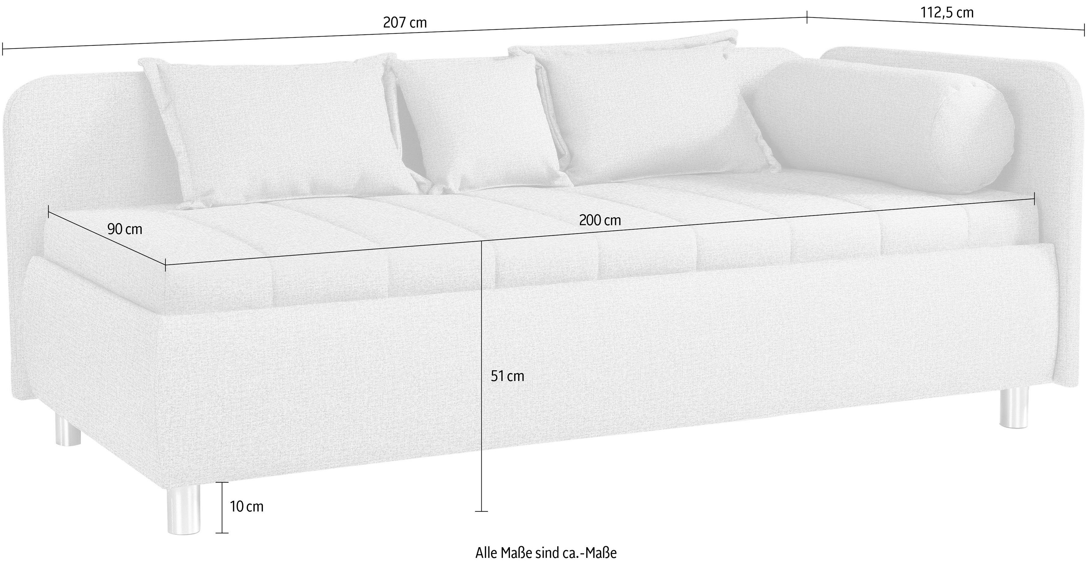 ADA trendline Schlafsofa 19 TMD platingrau Kiana, 90/200 cm cm, Liegefläche 100/200 Zierkissen-Set oder Bettkasten