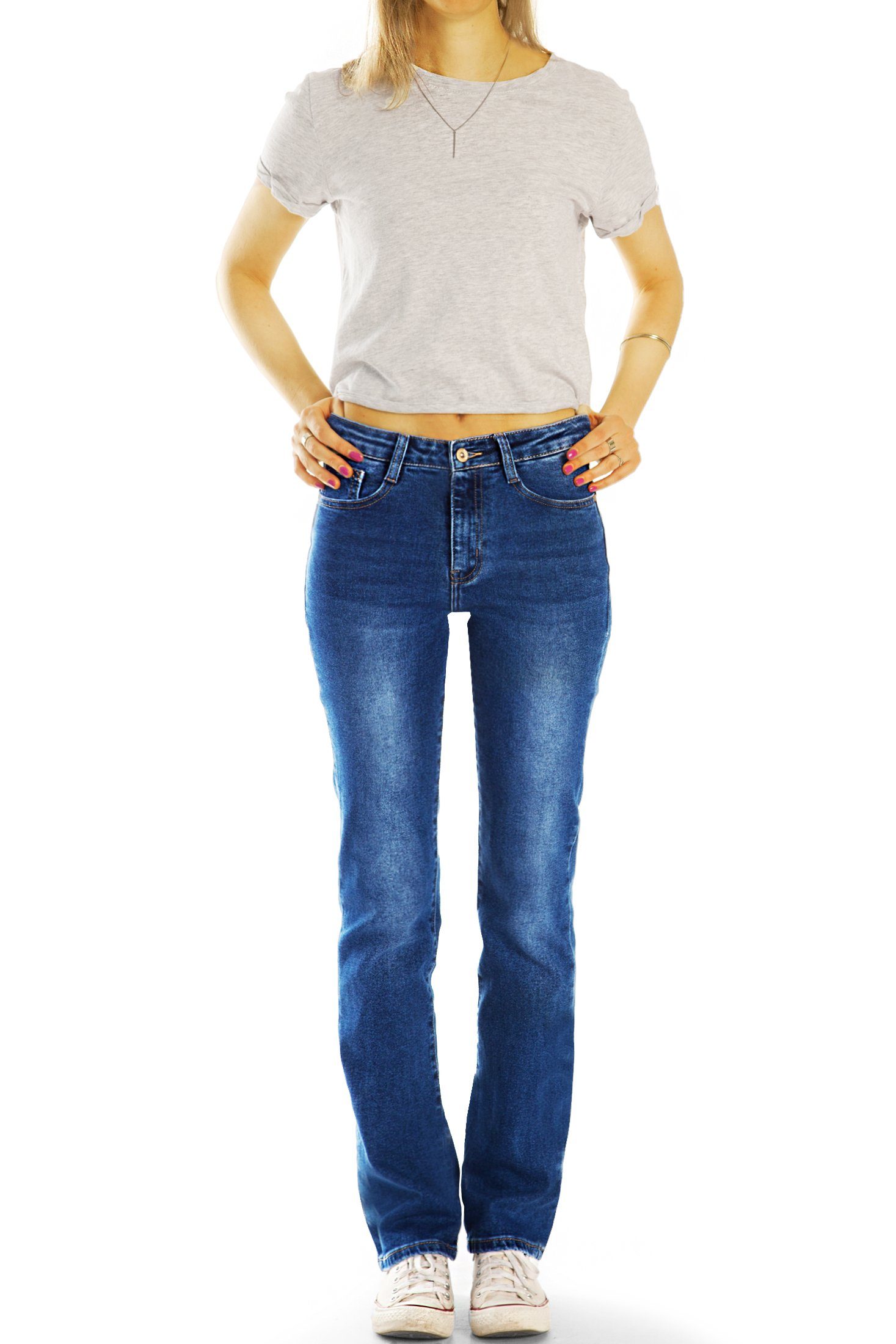 Jeans - stretch be Stretch-Anteil, straight regular cut Straight-Jeans waist Medium Hosen j34L - mit 5-Pocket-Style Damen styled