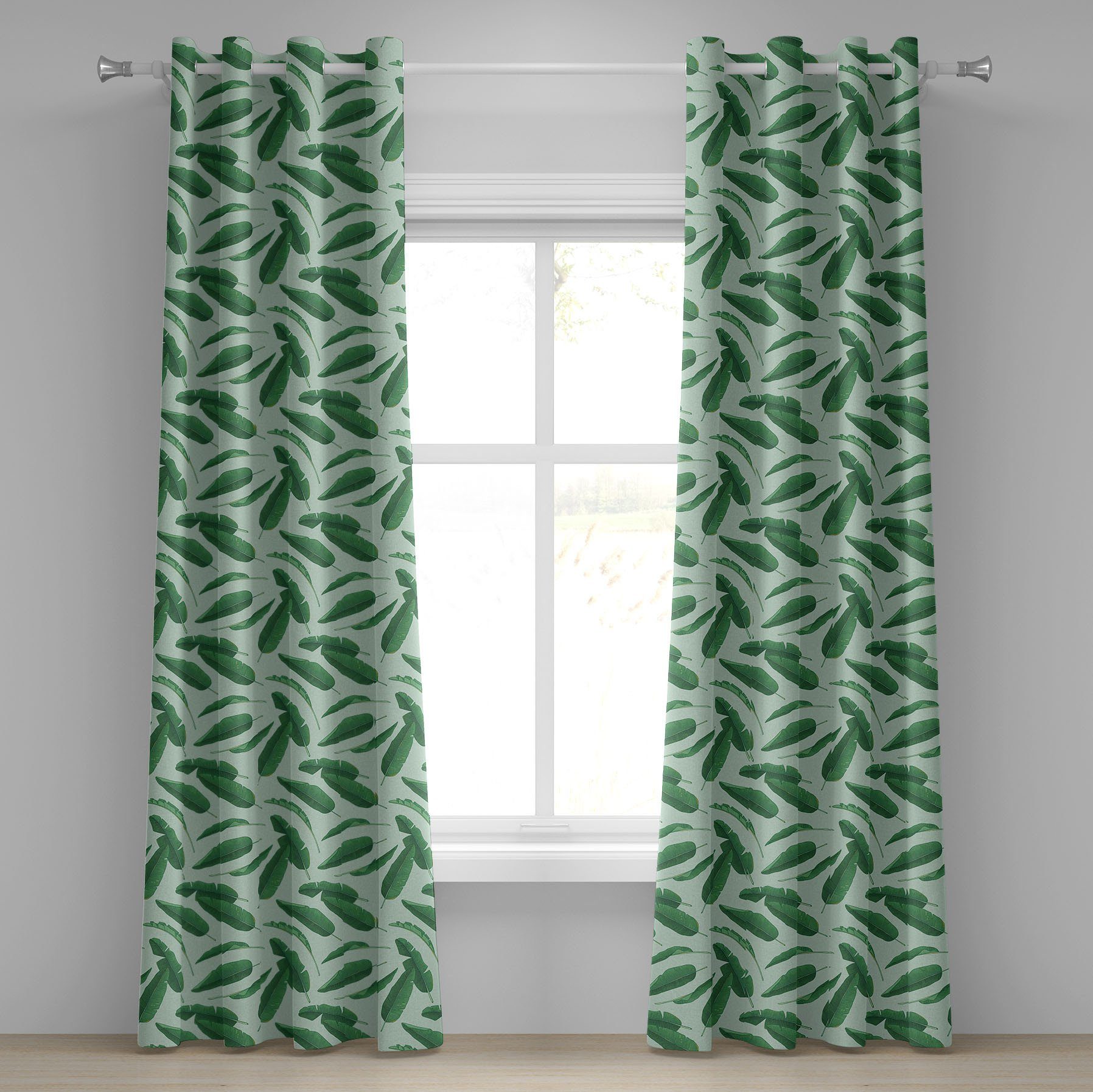Bananenblatt für Leafage Wohnzimmer, Dekorative Cartoon 2-Panel-Fenstervorhänge Gardine Abakuhaus, Schlafzimmer