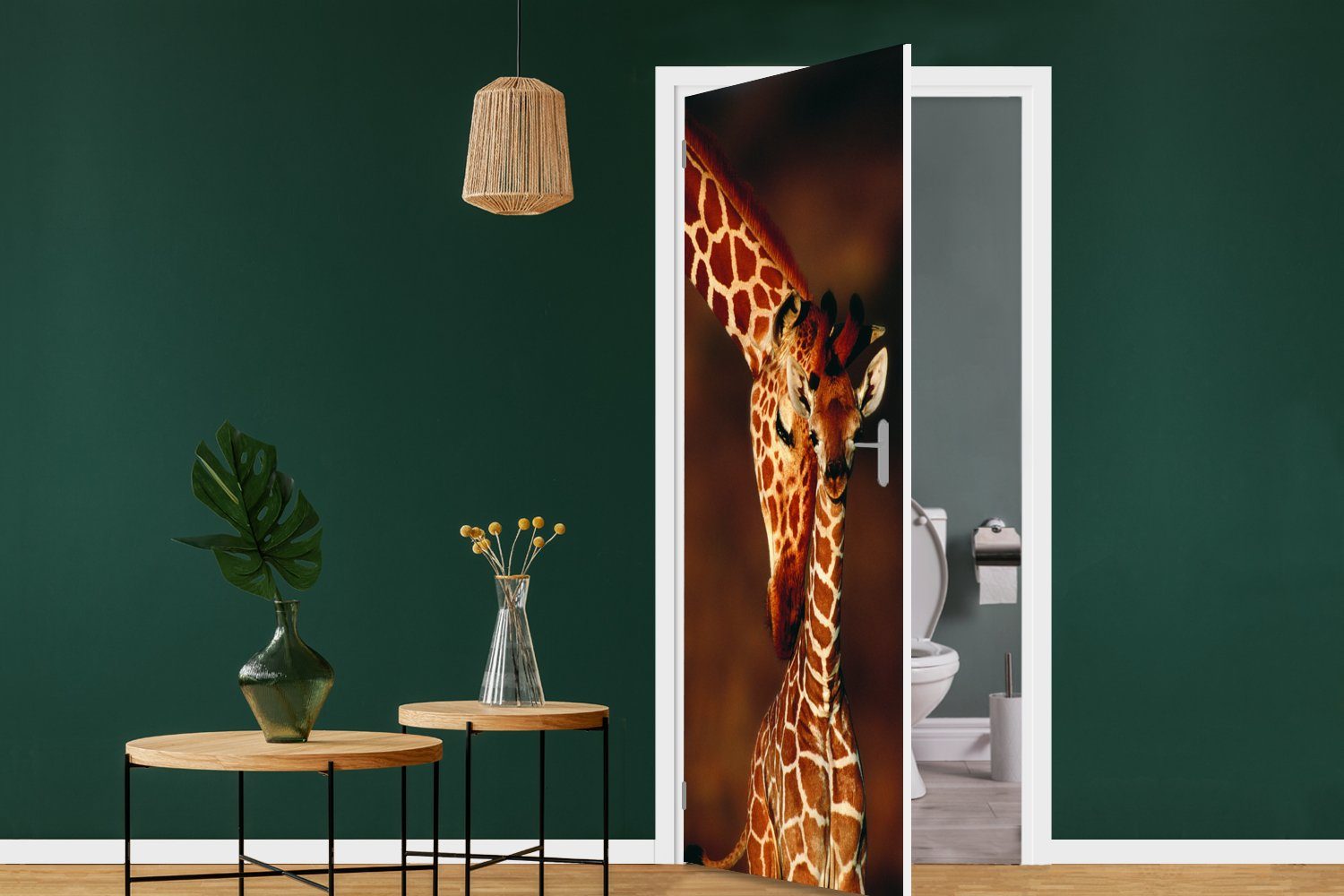 bedruckt, Giraffe cm Türtapete (1 St), MuchoWow Kalb - Matt, 75x205 - für Tür, Fototapete Türaufkleber, Porträt,