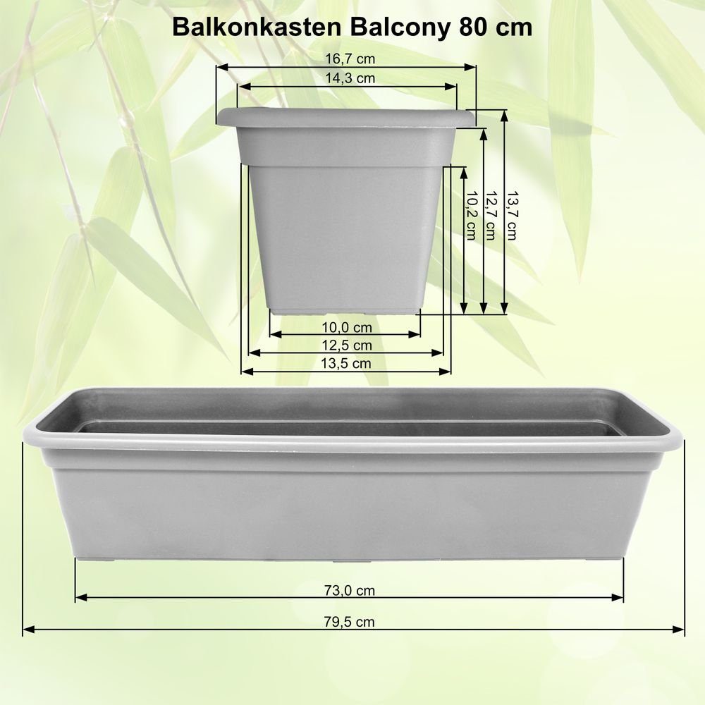 Heimwerkercenter Balkonkasten MePla Blumenkasten Balcony Standard L 80cm, B 16,7cm, Grün, Kunstoff