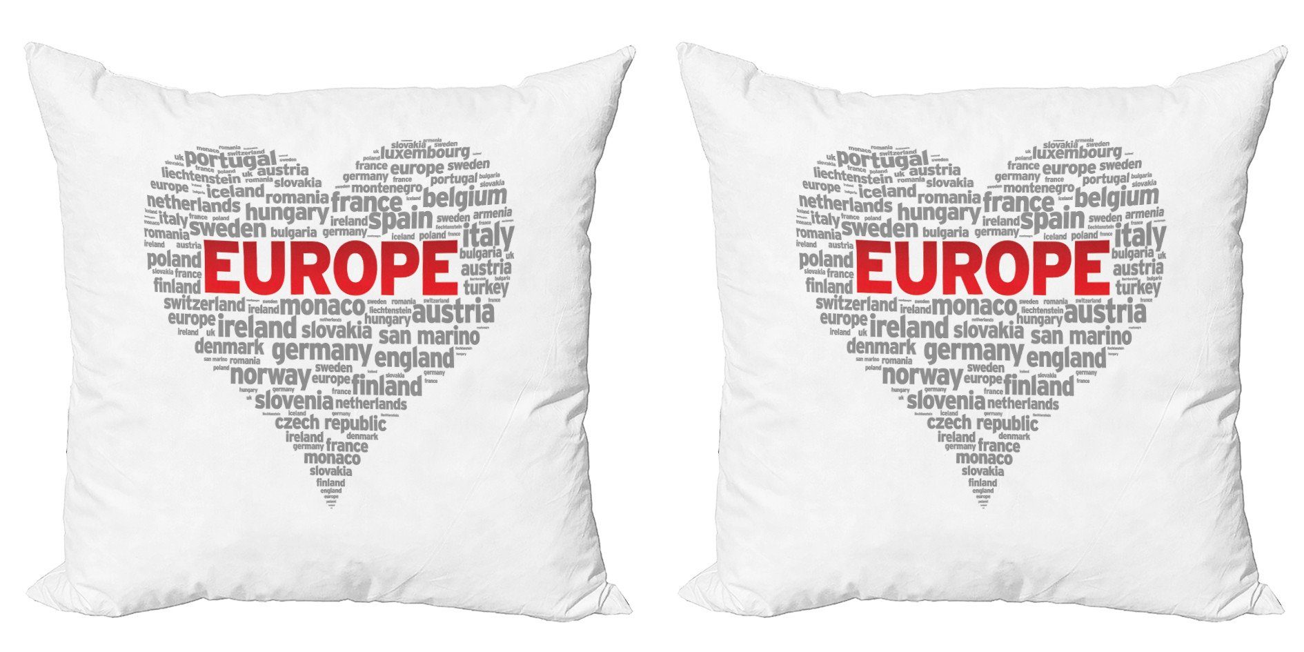 Kissenbezüge Modern Accent Doppelseitiger Digitaldruck, Abakuhaus (2 Stück), Europa Europäische Ländernamen Herz