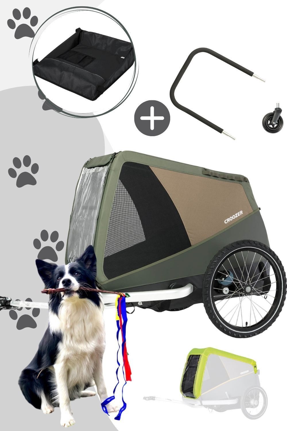 Croozer Fahrradhundeanhänger Dog Mikke Happy Walk Bundle inkl. Regenverdeck, Packfach und Buggy-Set
