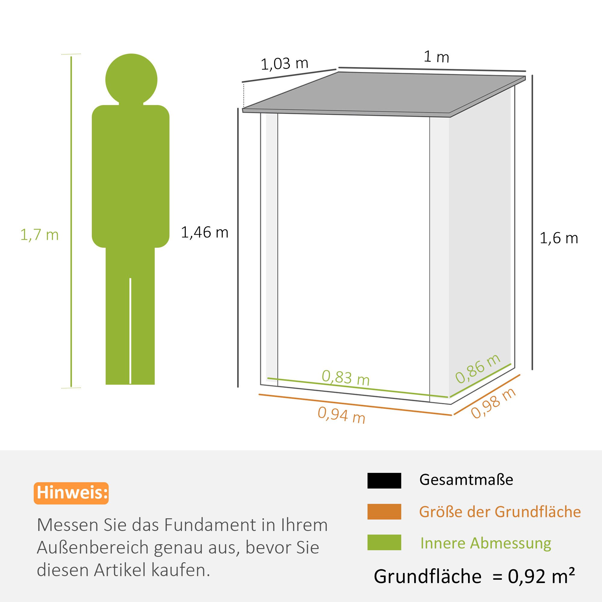 Outsunny Gerätehaus Metall 0,92 m² Geräteschuppen mit Pultdach Abschließbarer Tür, BxT: 100x103 cm, (Gartenschrank, 1 St., Geräteschrank), für Garten, Braun