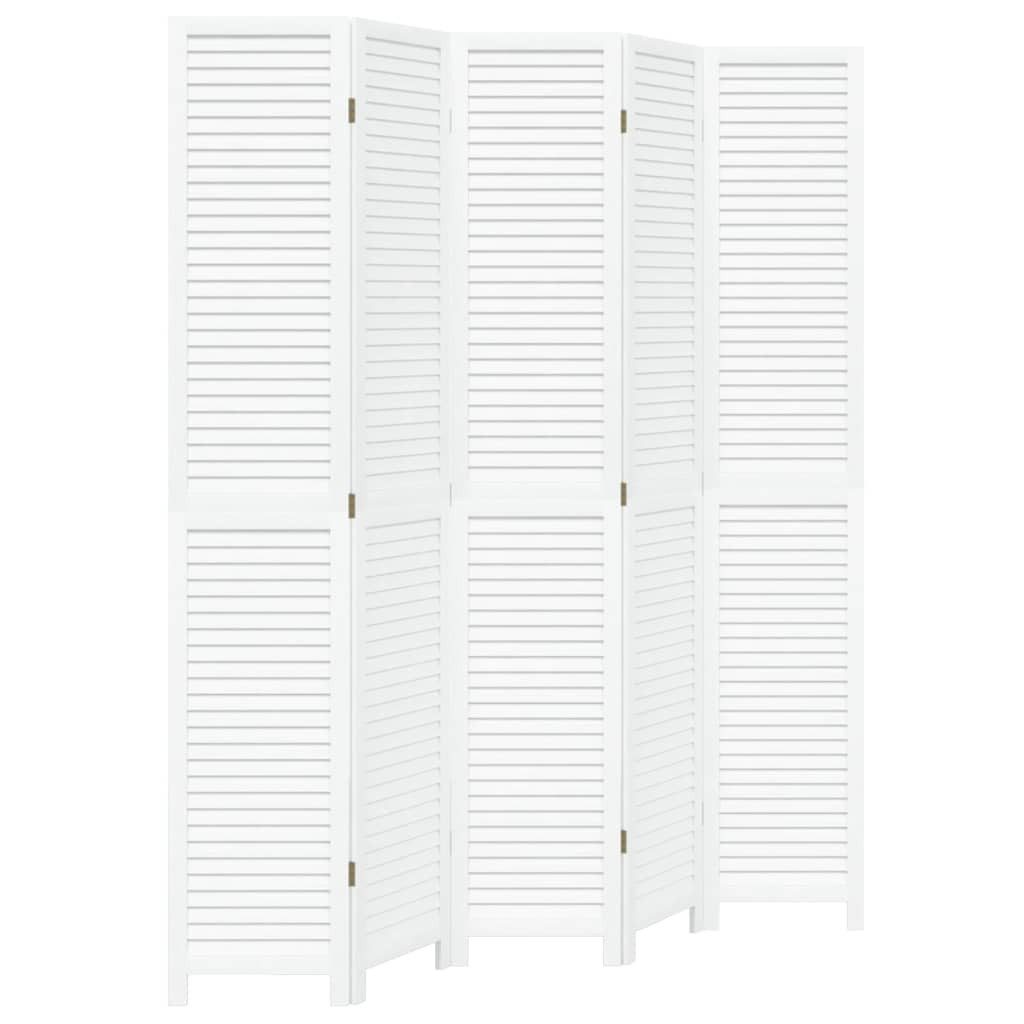 vidaXL Paravent Paravent Spanische Wand Trennwand 5-tlg Raumteiler Weiß Massivholz Pau
