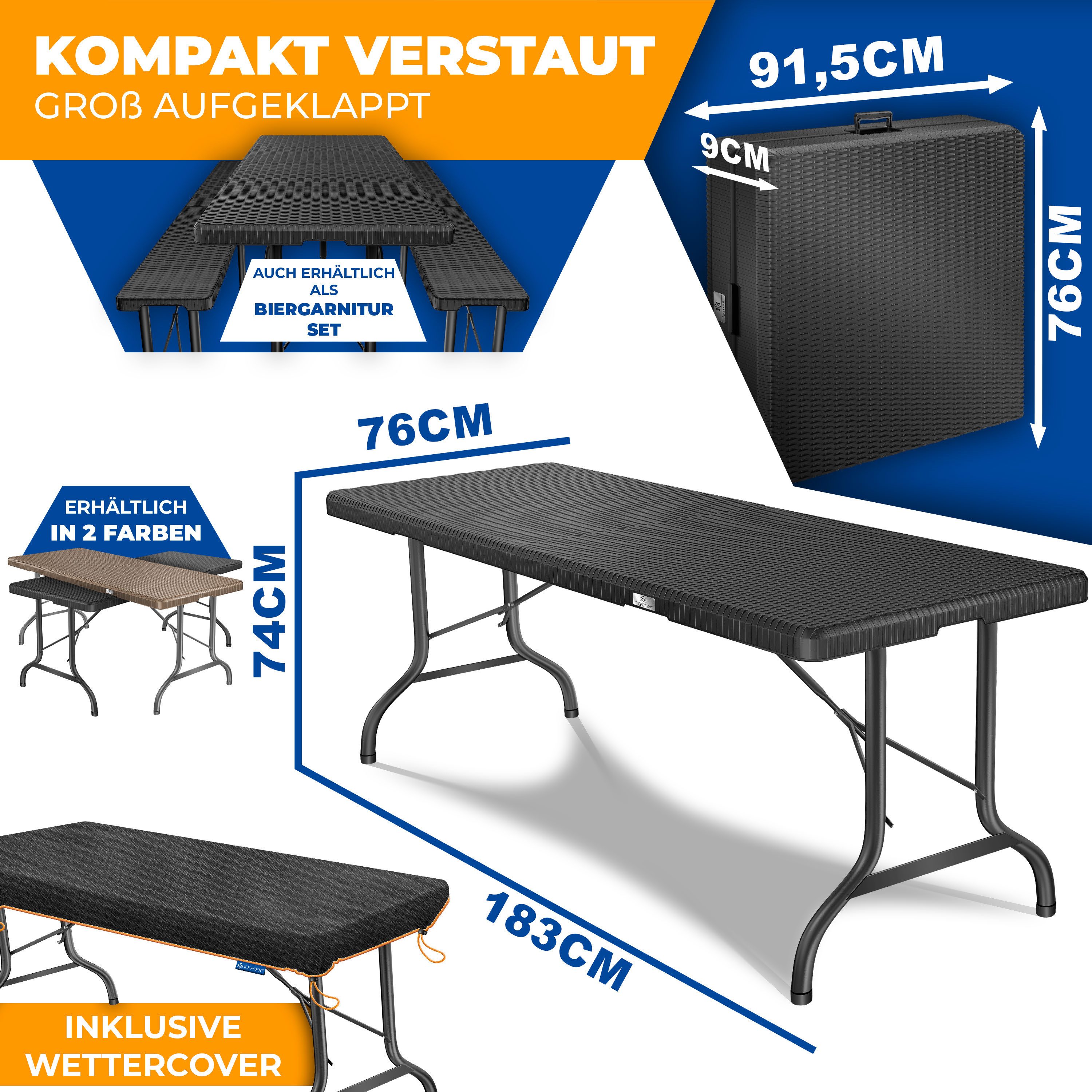 KESSER Tabletttisch, Buffettisch Tisch klappbar Kunststoff 183x76 cm Rattan günstig online kaufen