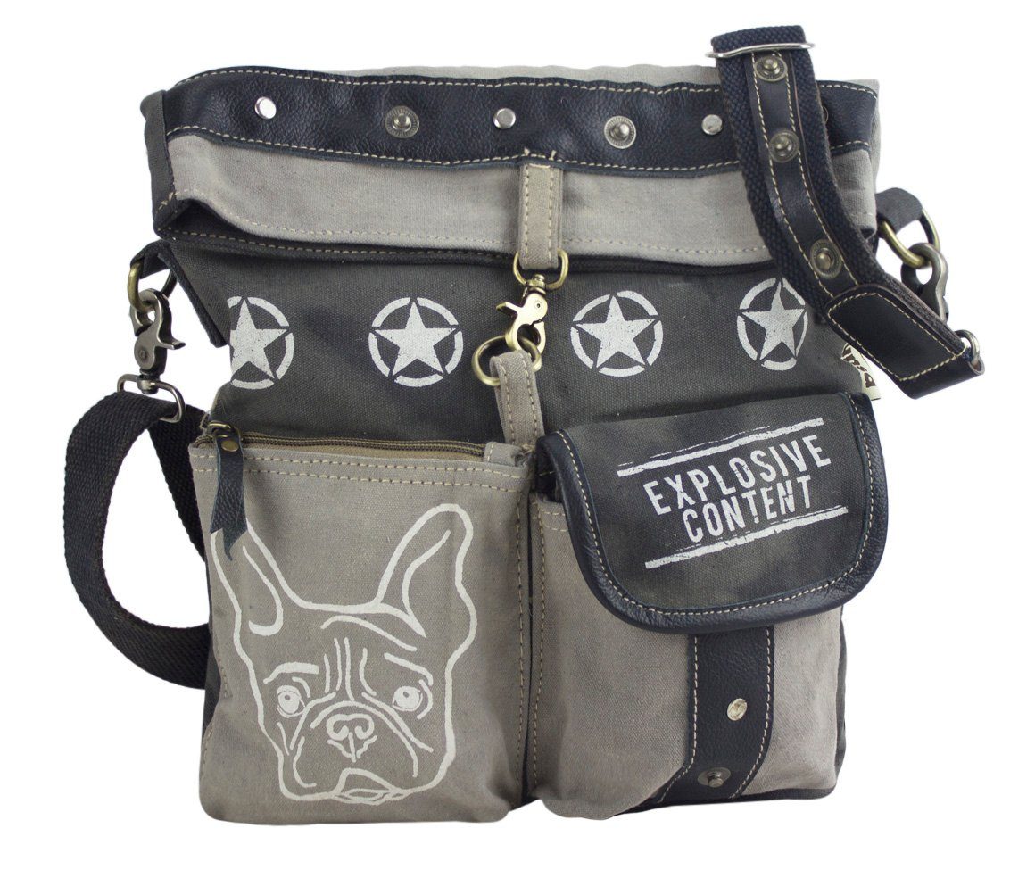 Sunsa Umhängetasche Canvas Umhängetasche mit Hundemotiv Tasche für Hundeliebhaber, aus recyceltem Canvas