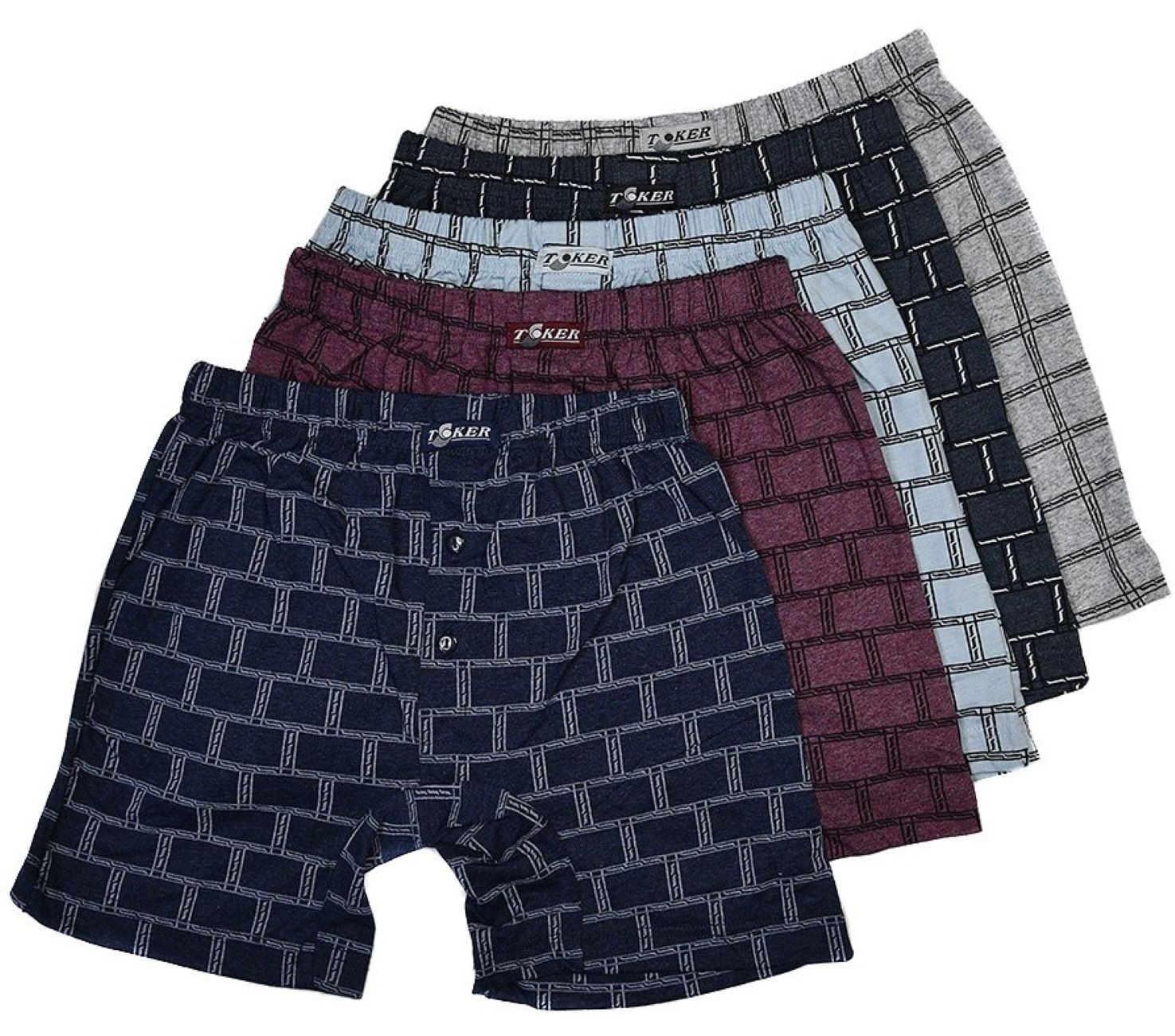 Toker Collection® Boxershorts Herren Boxershort kariert Gr. S,5er Pack (Packung, 5er - Pack) Logostickerei am Bund