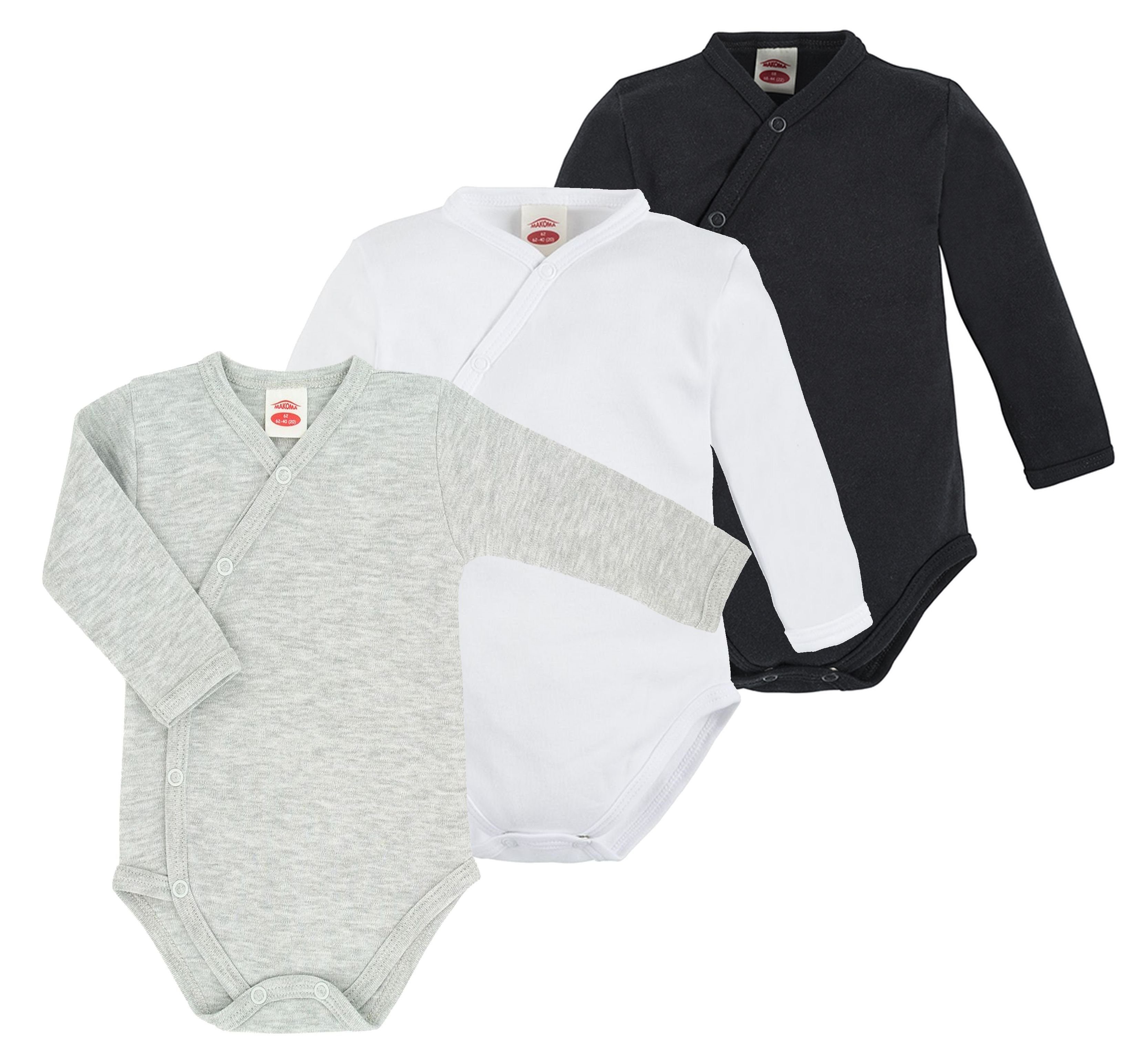 (Spar-Set, Neutral 100% 3-tlg., Makoma und Wickelbody Mädchen Baby Langarm Neugeborene 3er Jungen für Baumwolle Pack) Body