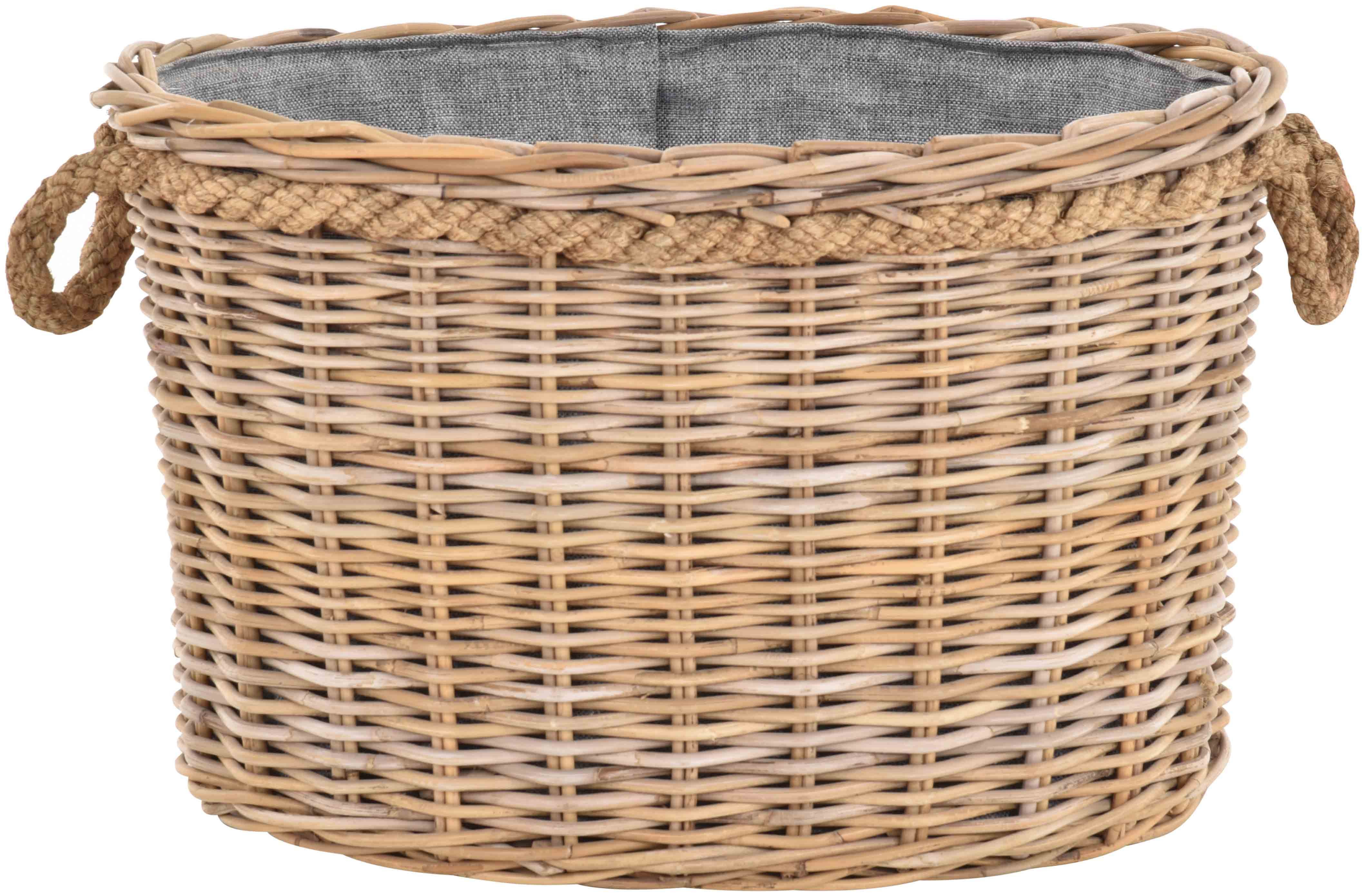 Krines Home Flechtkorb Großer Holzkorb oval Grau Natur Rattan mit Seilrand /Tragekorb, mit Seilrand
