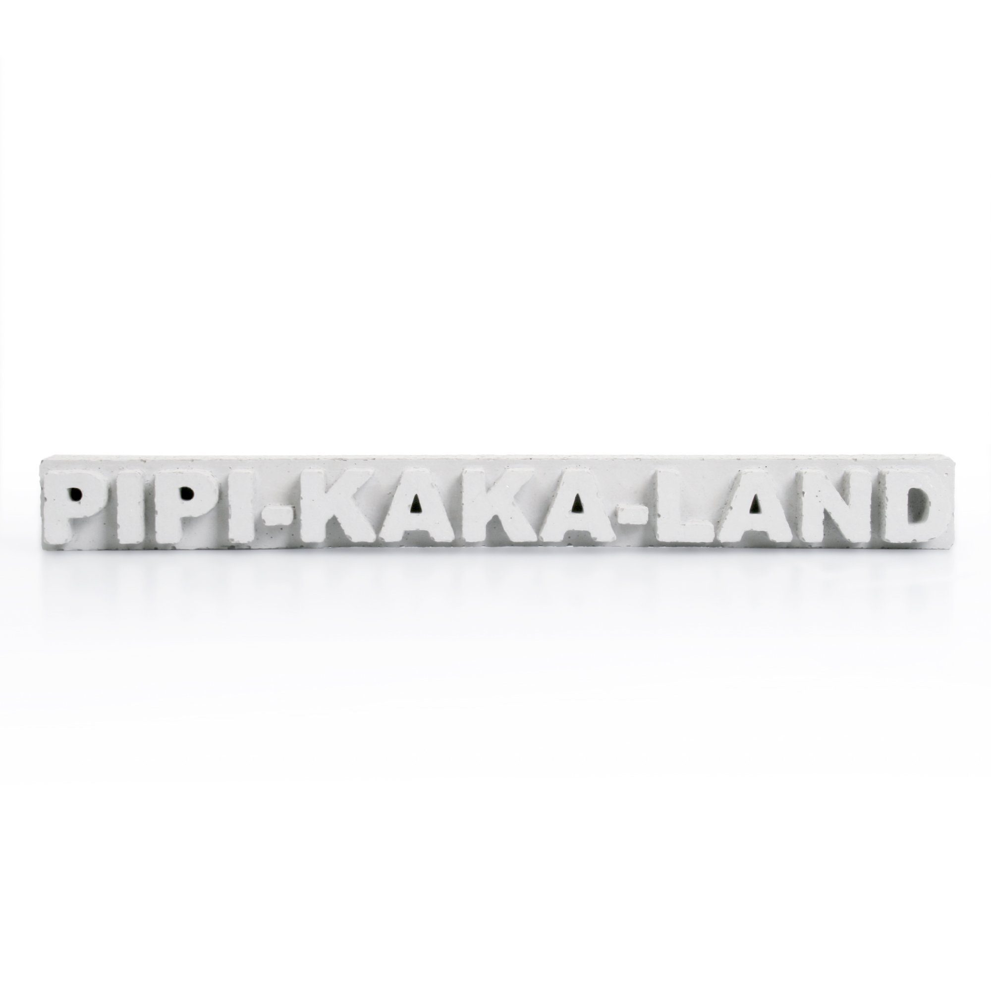 Kreative Feder Deko-Schriftzug Dekorativer AUFSTELLER „PIPI-KAKA-LAND“ handgegossen aus Beton, jedes Einzelstück ein Unikat
