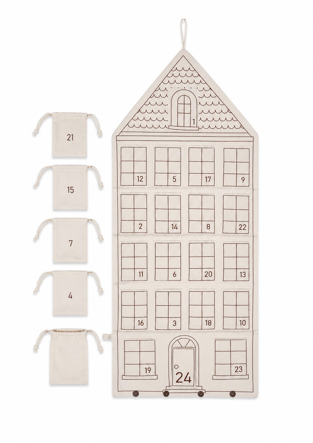 homsy by Ana Johnson Adventskalender Jolsy, Haus Weihnachten ca.50x120cm, für Türen, aber auch als Wanddeko, für Geschenke, Gutscheine, Süßigkeiten und andere Überraschungen