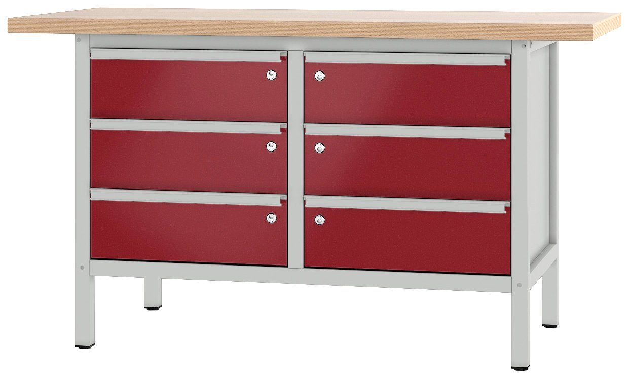 PADOR Werkbank 21 S 33, Höhe/Länge: 85,5x150 cm rot/grau | Werkbänke