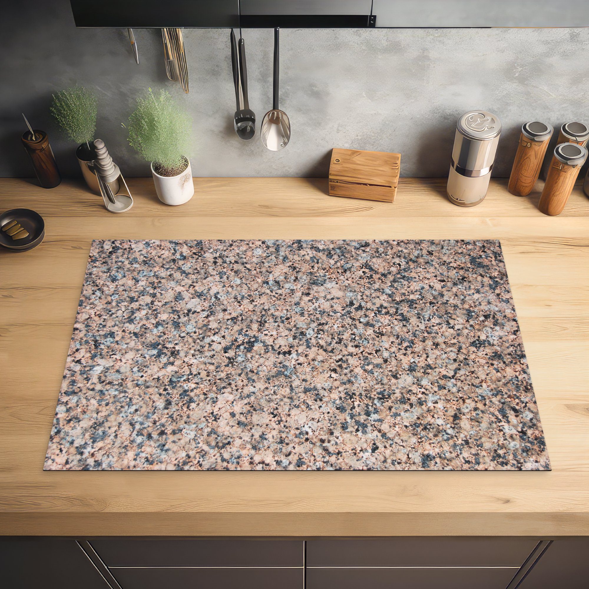 (1 MuchoWow 81x52 Muster tlg), Herdblende-/Abdeckplatte - Granit - Ceranfeldabdeckung für - - Braun Induktionskochfeld küche, Stein Grau, Schutz Design Vinyl, - cm, die