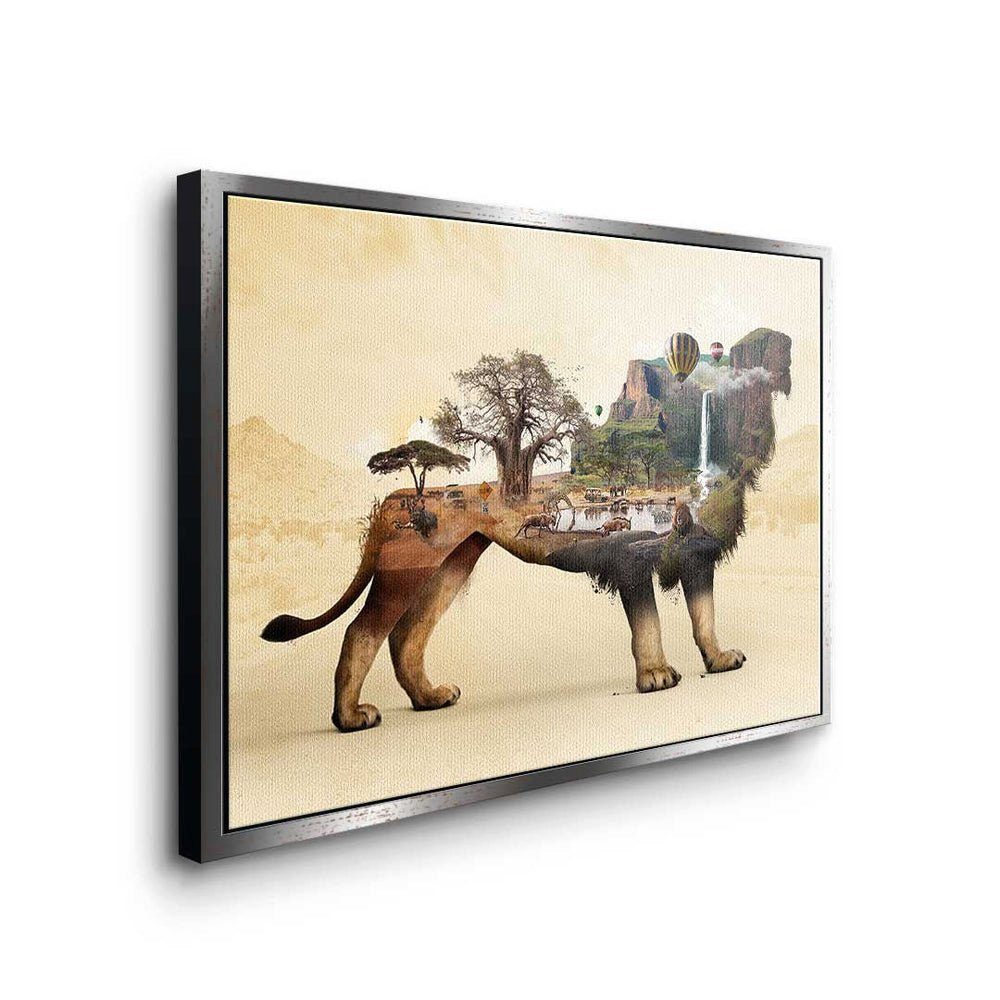 Premium Leinwandbild, - - Rahmen - Pop - Leinwandbild DOTCOMCANVAS® weißer Mindset Löwenleben Mural Art